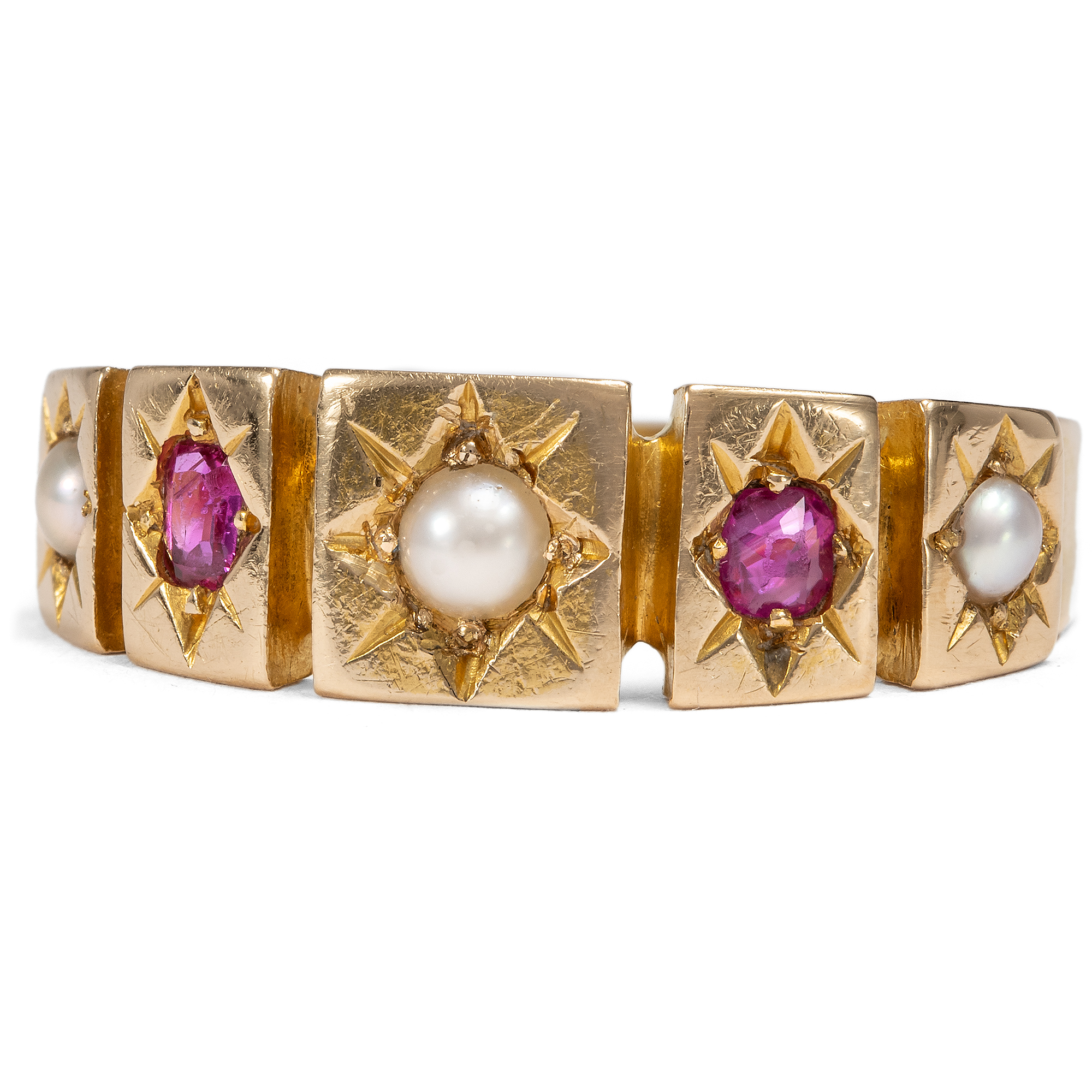 Viktorianischer Ring mit Rubinen & Diamanten in Gold, Birmingham 1877 Viktorianischer Ring mit Rubinen & Diamanten in Gold, Birmingham 1877