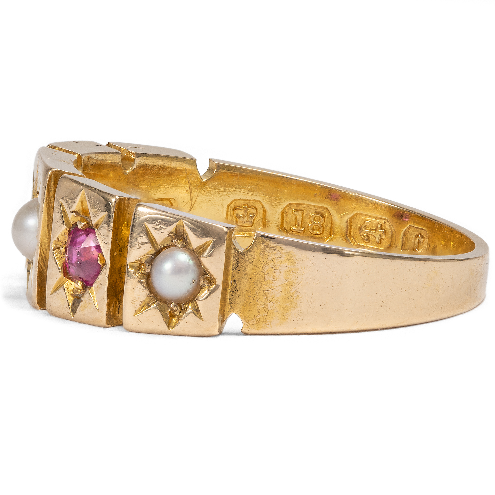 Viktorianischer Ring mit Rubinen & Diamanten in Gold, Birmingham 1877 Viktorianischer Ring mit Rubinen & Diamanten in Gold, Birmingham 1877