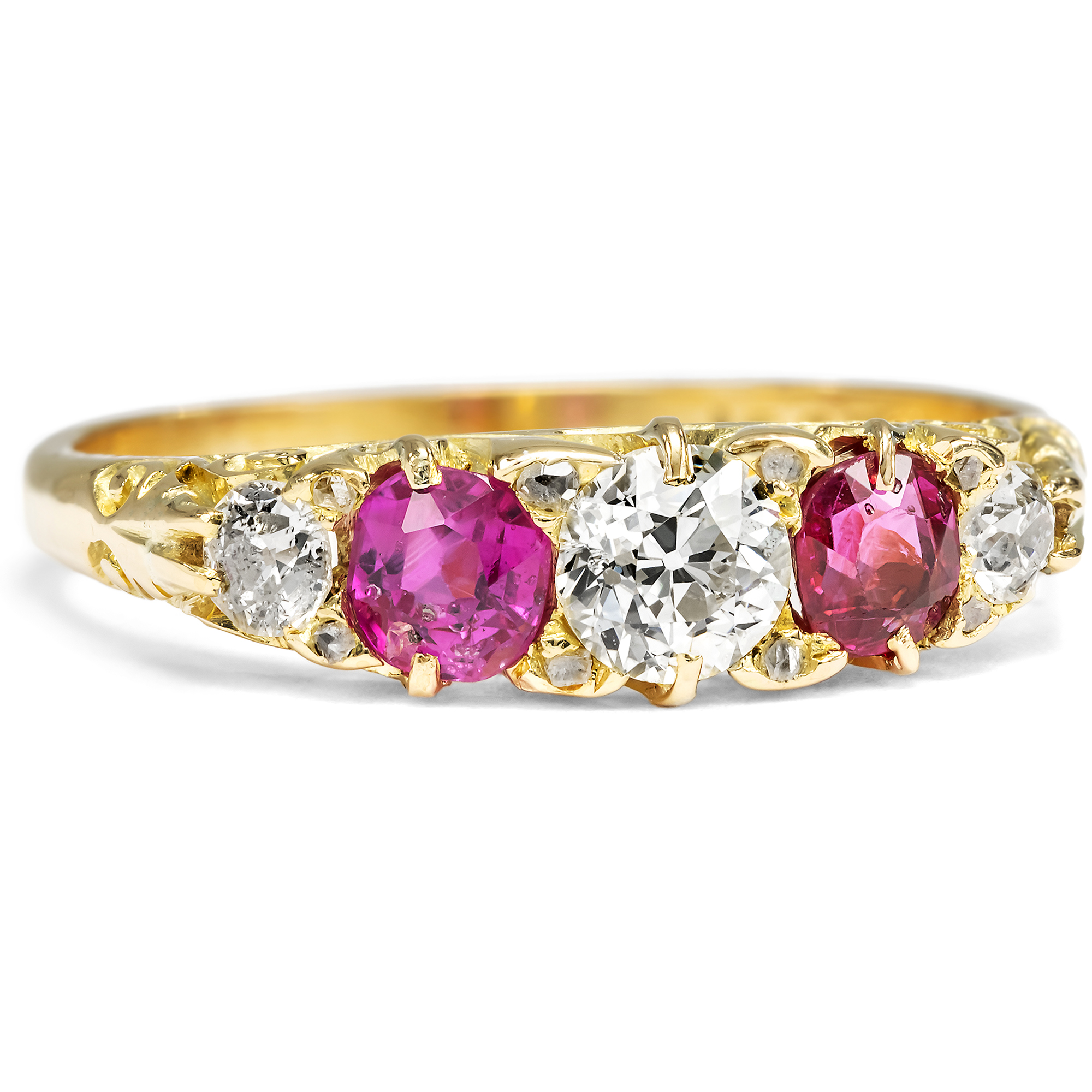 Antiker Ring mit Rubinen & Diamanten in Gold, England um 1900 Antiker Ring mit Rubinen & Diamanten in Gold, England um 1900