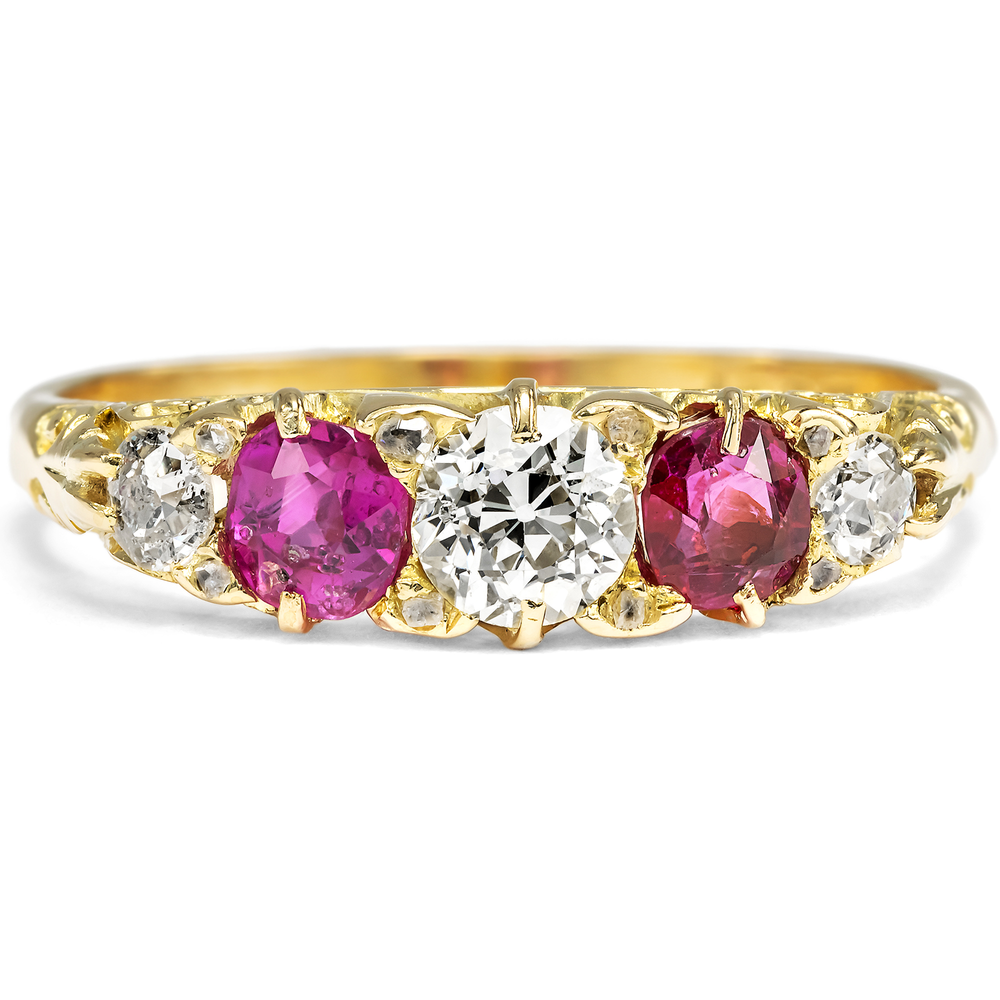 Antiker Ring mit Rubinen & Diamanten in Gold, England um 1900 Antiker Ring mit Rubinen & Diamanten in Gold, England um 1900