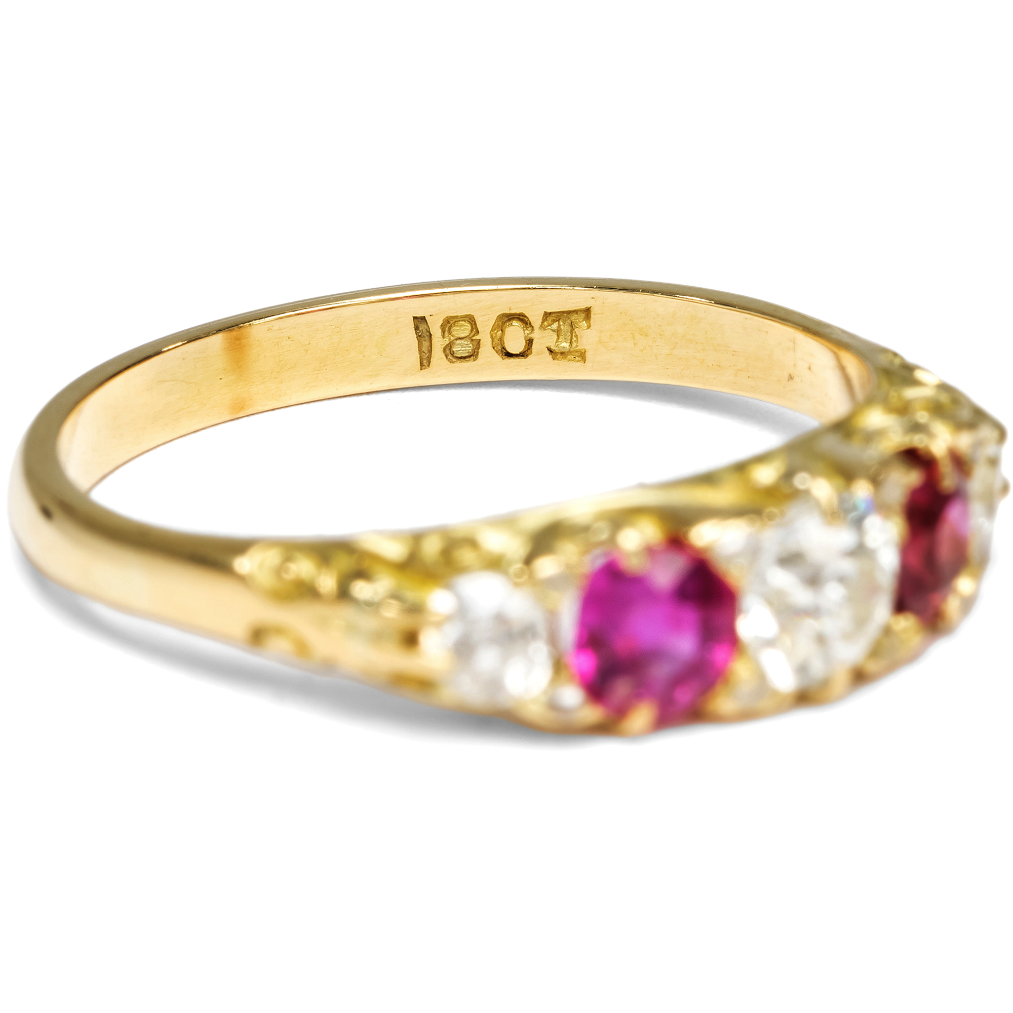 Antiker Ring mit Rubinen & Diamanten in Gold, England um 1900 Antiker Ring mit Rubinen & Diamanten in Gold, England um 1900