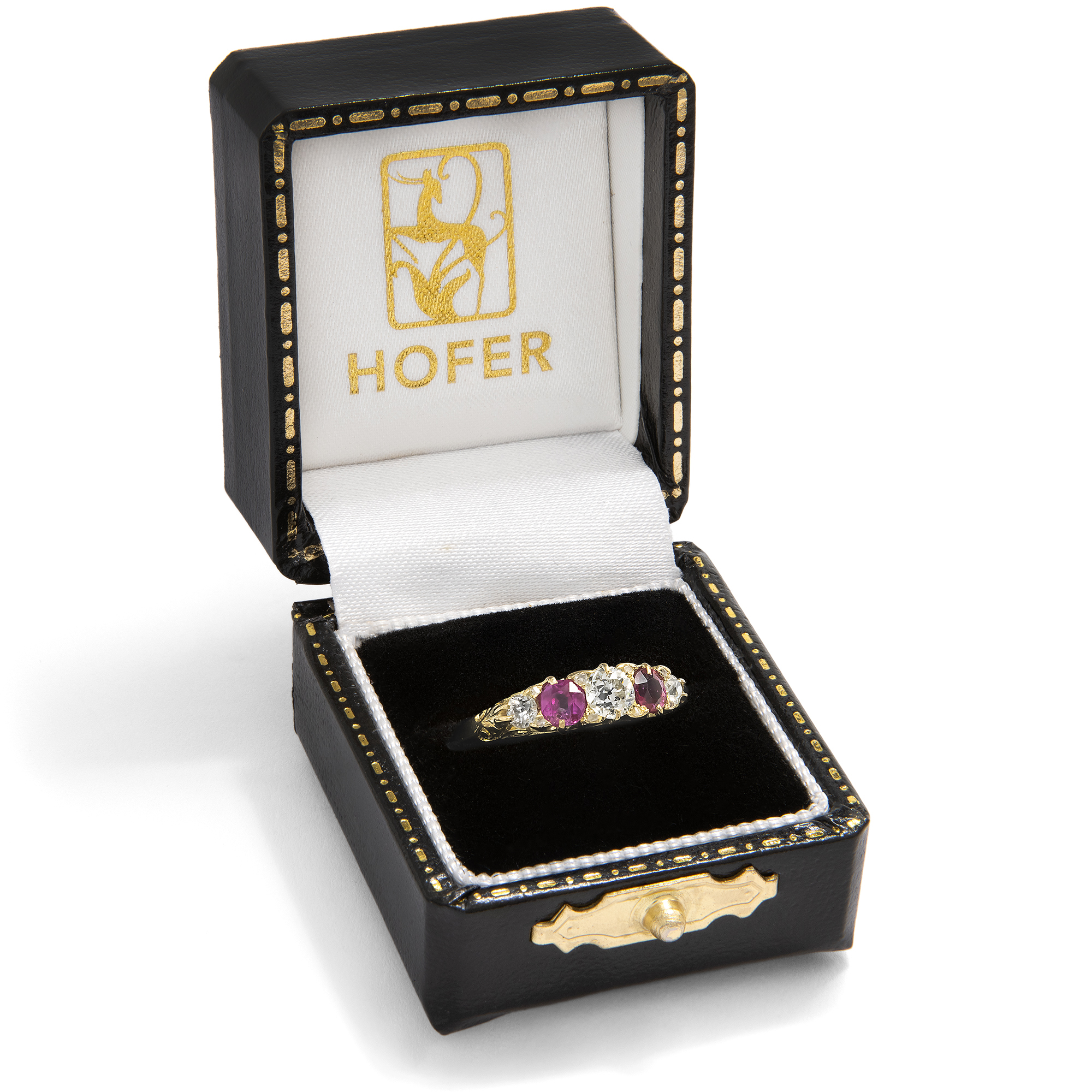 Antiker Ring mit Rubinen & Diamanten in Gold, England um 1900 Antiker Ring mit Rubinen & Diamanten in Gold, England um 1900