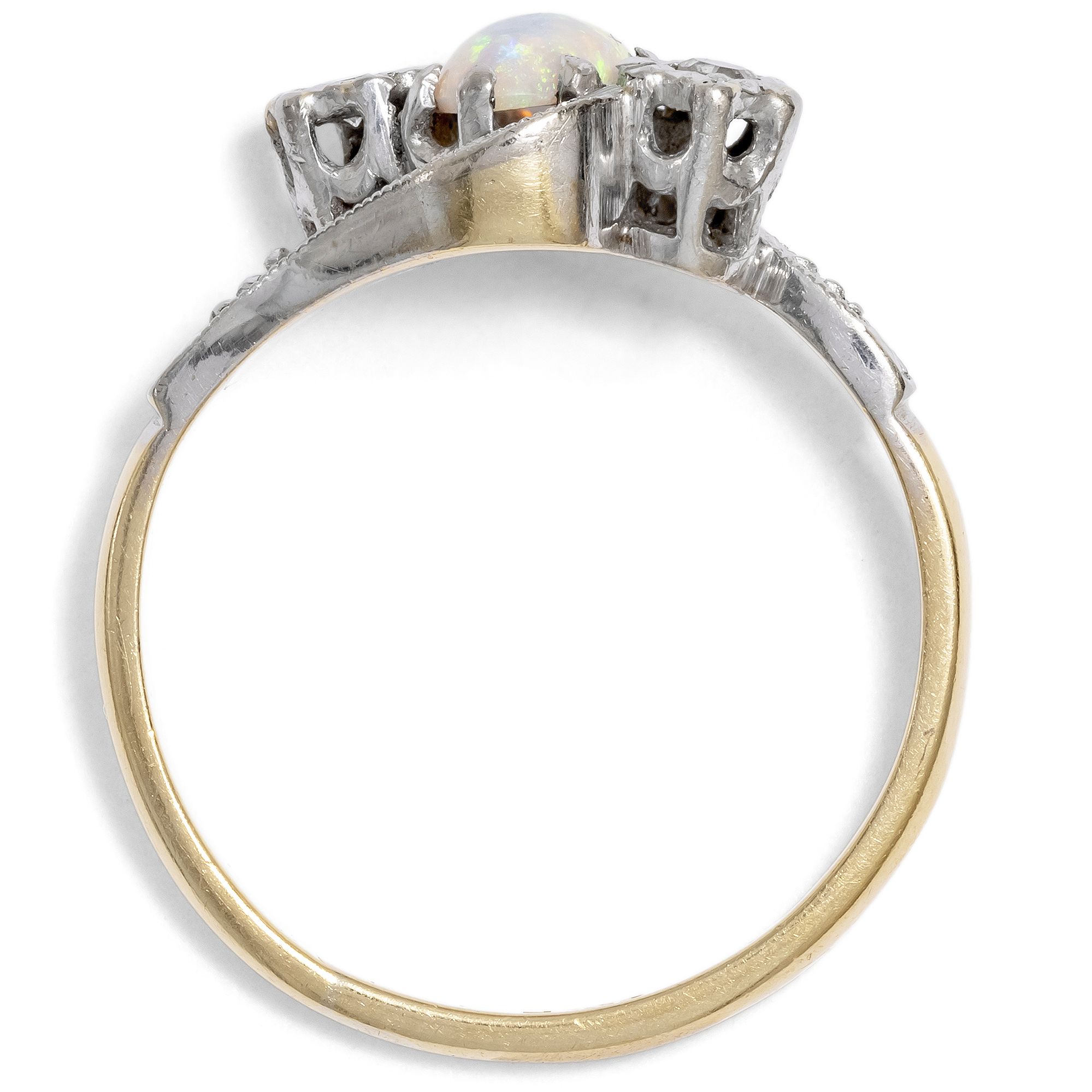 Feiner Ring mit australischem Opal & Diamanten in Gold & Platin, Großbritannien um 1920 Feiner Ring mit australischem Opal & Diamanten in Gold & Platin, Großbritannien um 1920