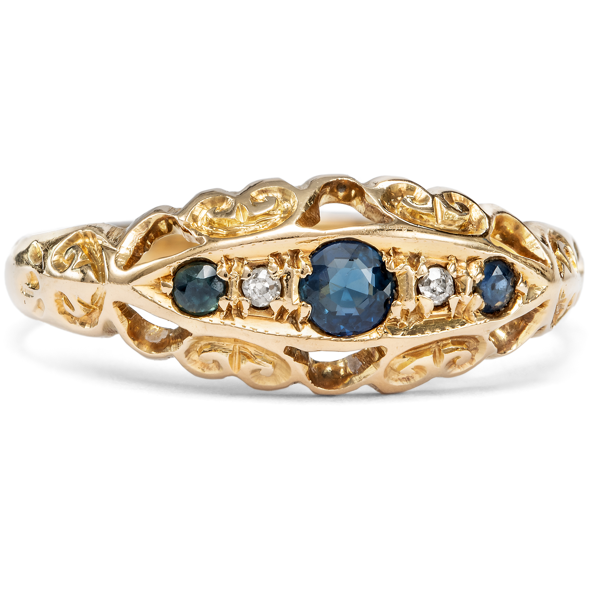 Antiker Ring mit Saphiren und Diamanten in Gold, Birmingham 1919 Antiker Ring mit Saphiren und Diamanten in Gold, Birmingham 1919
