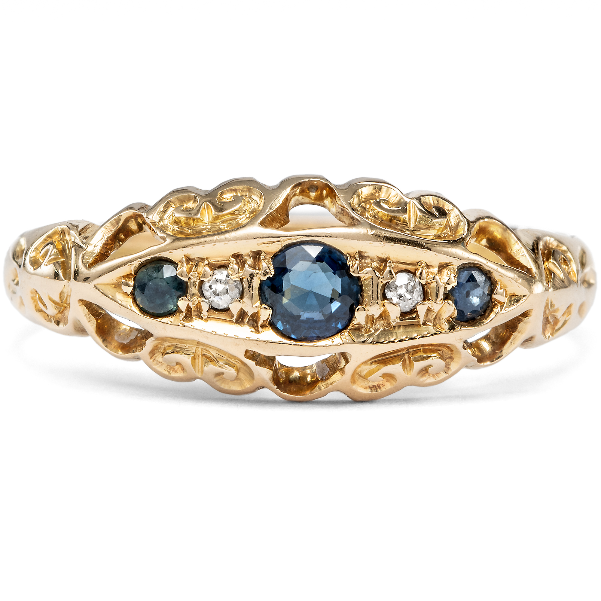 Antiker Ring mit Saphiren und Diamanten in Gold, Birmingham 1919 Antiker Ring mit Saphiren und Diamanten in Gold, Birmingham 1919