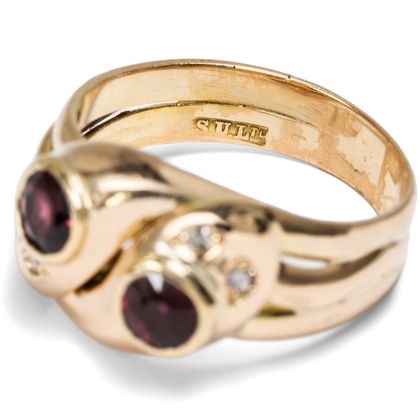 Eternally Entwined • Antique Snake Gold Ring With Garnets