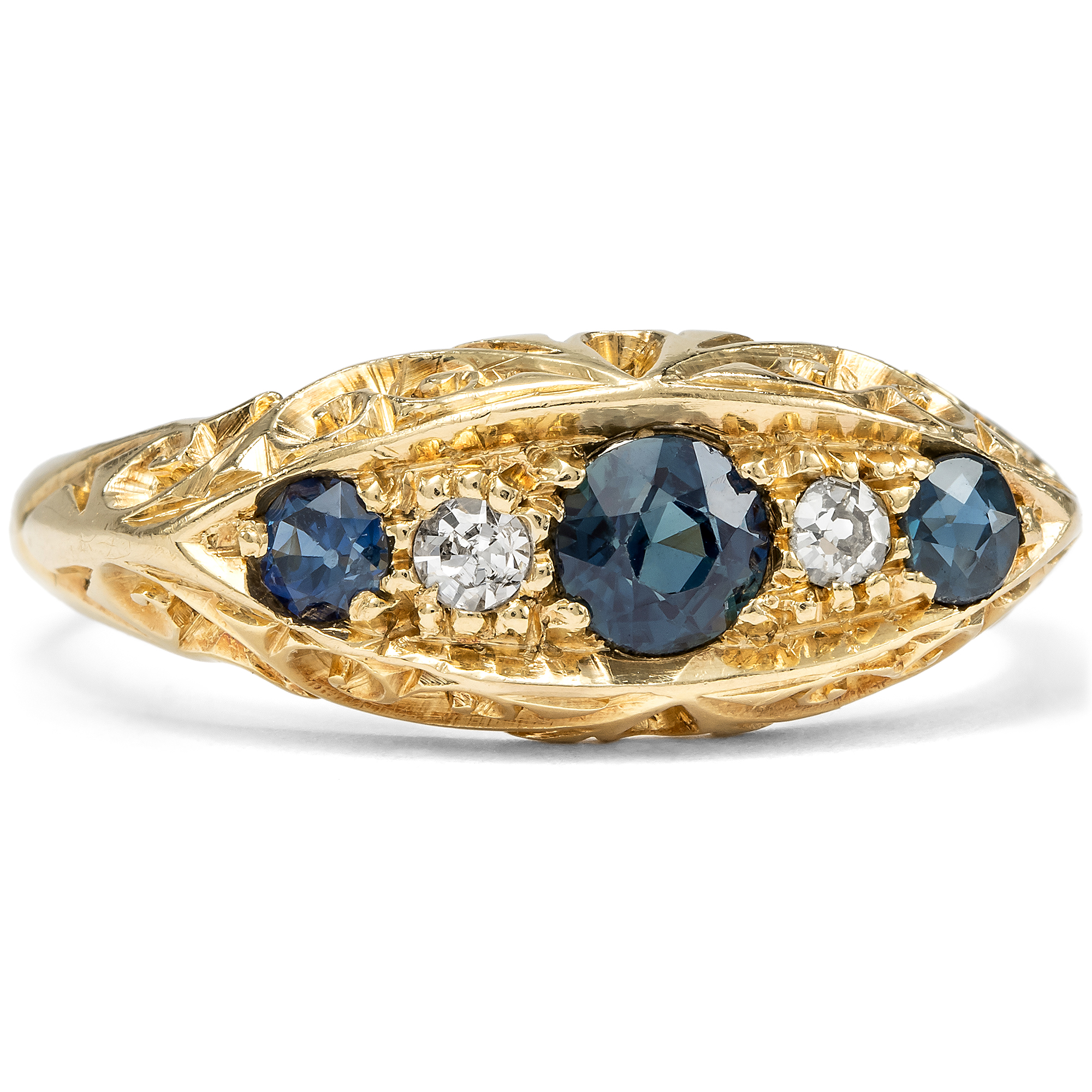 Feiner antiker Ring mit Saphiren & Diamanten in Gold, Birmingham 1912 Feiner antiker Ring mit Saphiren & Diamanten in Gold, Birmingham 1912