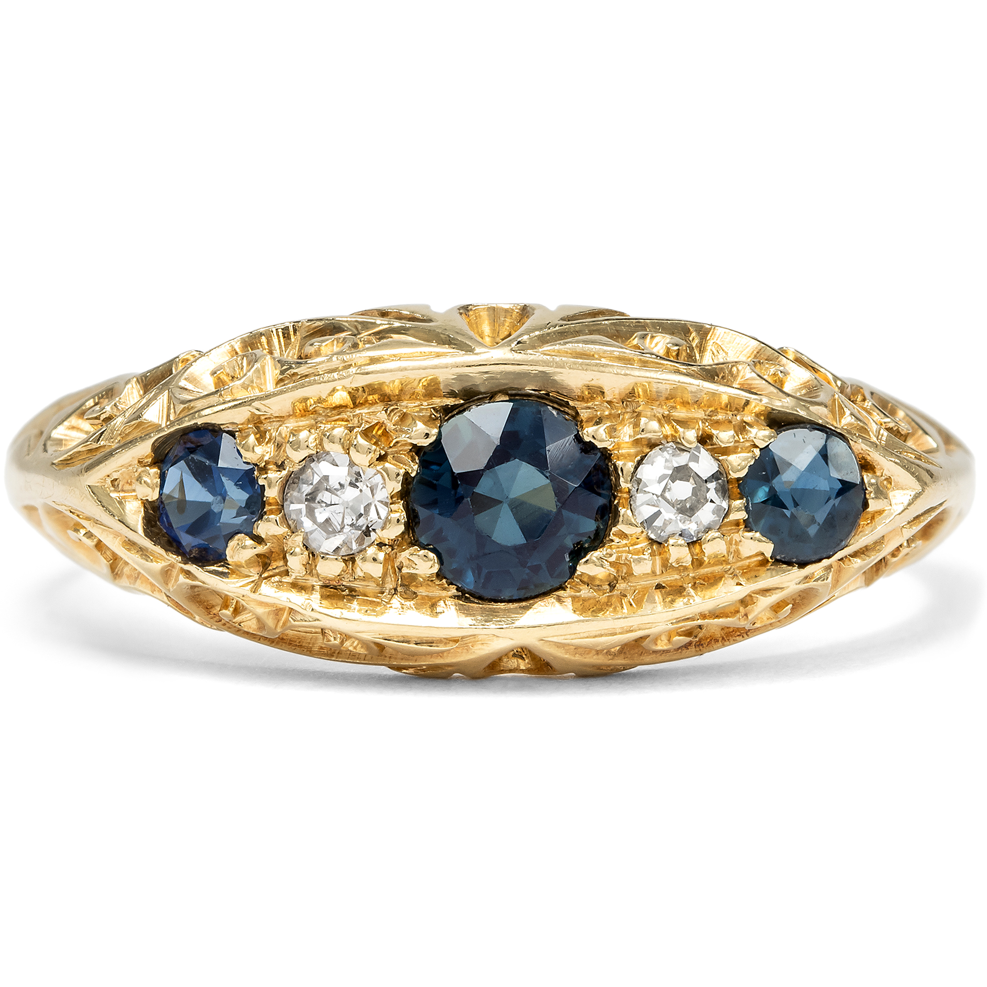 Feiner antiker Ring mit Saphiren & Diamanten in Gold, Birmingham 1912 Feiner antiker Ring mit Saphiren & Diamanten in Gold, Birmingham 1912