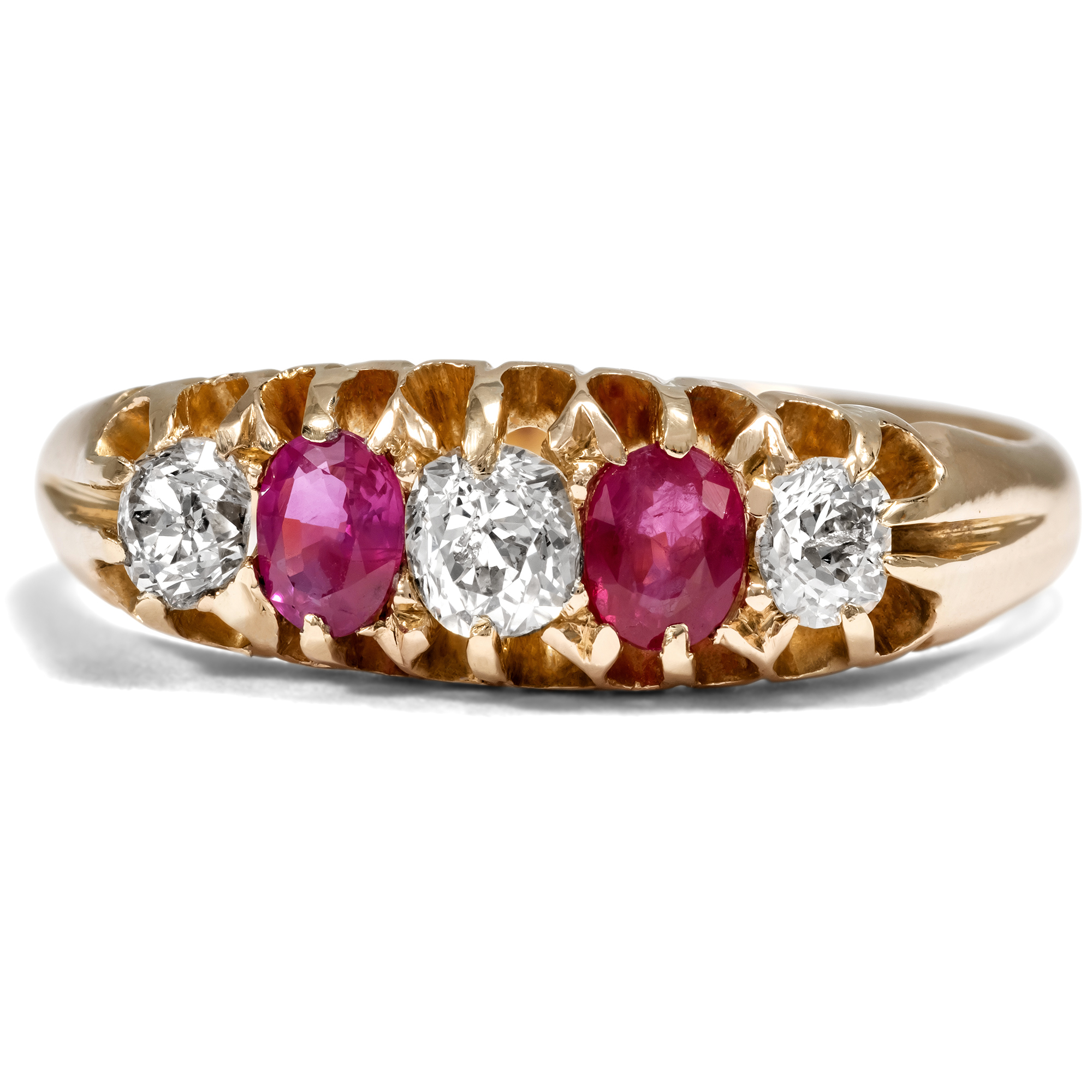 Antique "Five-Stone Ring" With Rubies & Diamonds In Gold, Great Britain c. 1900 Antique "Five-Stone Ring" With Rubies & Diamonds In Gold, Great Britain c. 1900