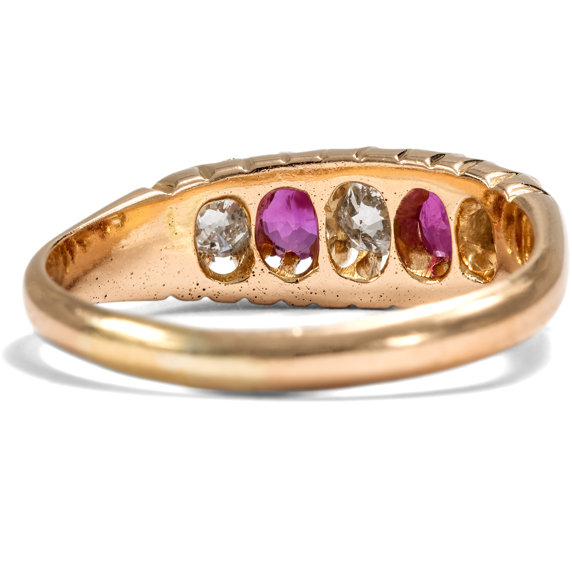 Antique "Five-Stone Ring" With Rubies & Diamonds In Gold, Great Britain c. 1900 Antique "Five-Stone Ring" With Rubies & Diamonds In Gold, Great Britain c. 1900