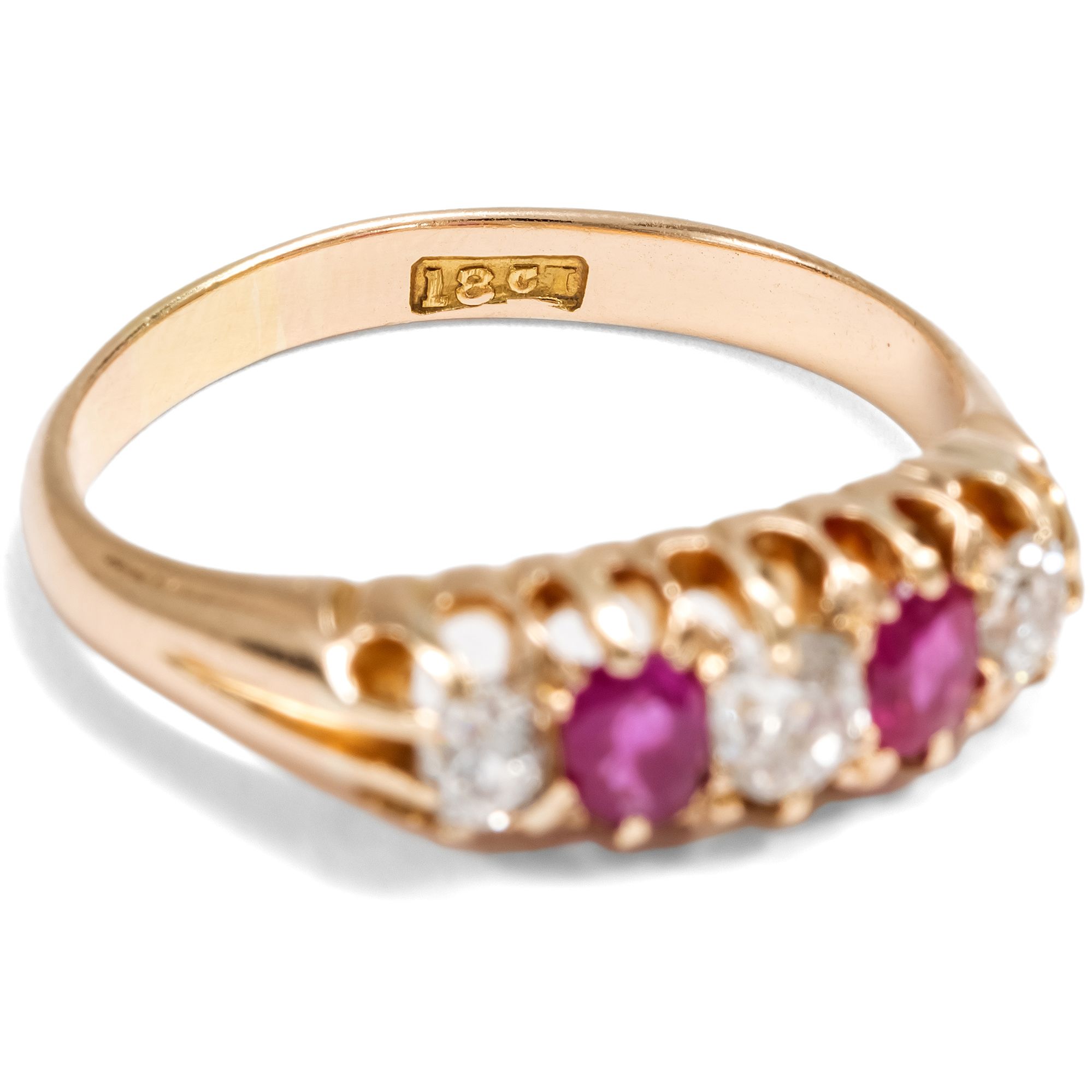 Antique "Five-Stone Ring" With Rubies & Diamonds In Gold, Great Britain c. 1900 Antique "Five-Stone Ring" With Rubies & Diamonds In Gold, Great Britain c. 1900