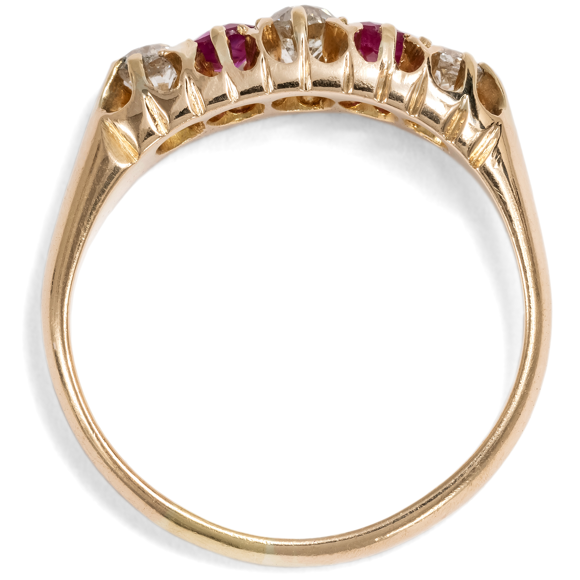 Antique "Five-Stone Ring" With Rubies & Diamonds In Gold, Great Britain c. 1900 Antique "Five-Stone Ring" With Rubies & Diamonds In Gold, Great Britain c. 1900