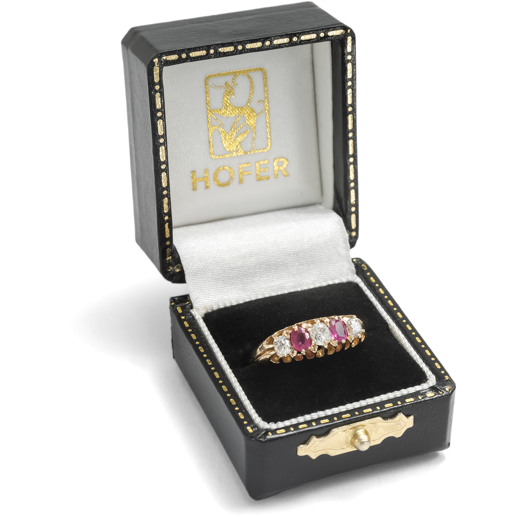 Antique "Five-Stone Ring" With Rubies & Diamonds In Gold, Great Britain c. 1900 Antique "Five-Stone Ring" With Rubies & Diamonds In Gold, Great Britain c. 1900