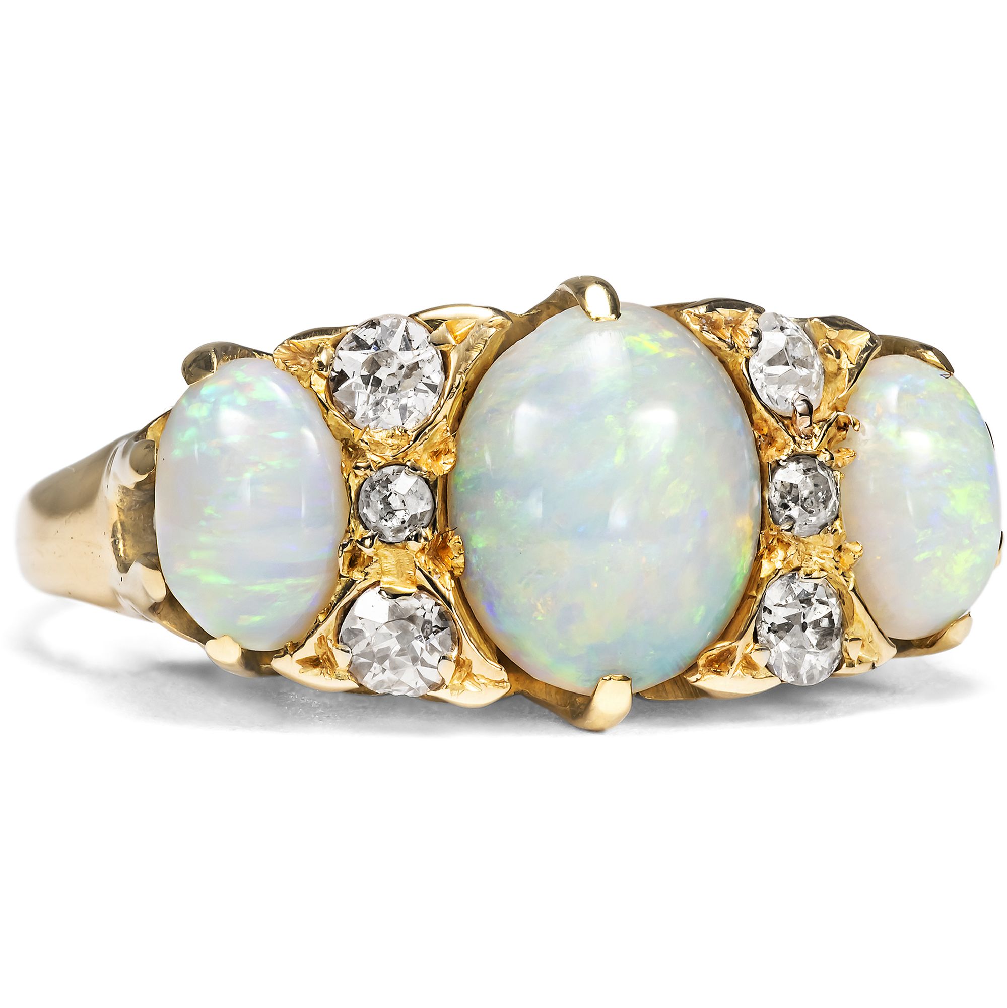 Victorian Gold Ring with Australian Opals & Diamonds, c. 1900 Victorian Gold Ring with Australian Opals & Diamonds, c. 1900