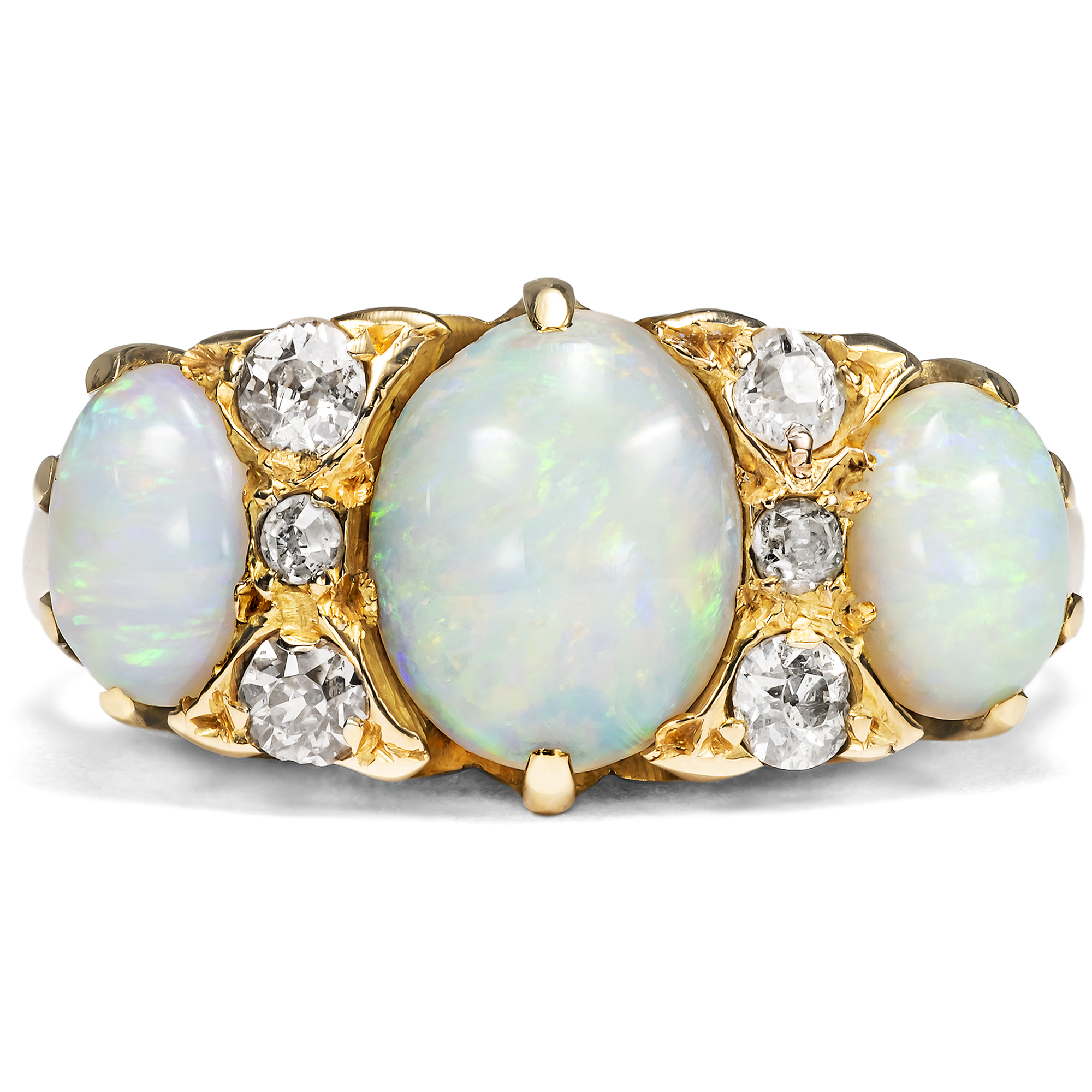 Victorian Gold Ring with Australian Opals & Diamonds, c. 1900 Victorian Gold Ring with Australian Opals & Diamonds, c. 1900