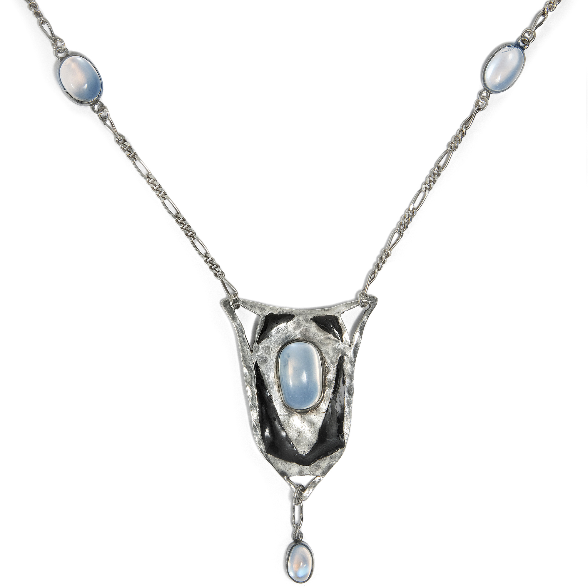 Ungewöhnliches Jugendstil-Collier mit Mondsteinen in Silber, um 1905 Ungewöhnliches Jugendstil-Collier mit Mondsteinen in Silber, um 1905