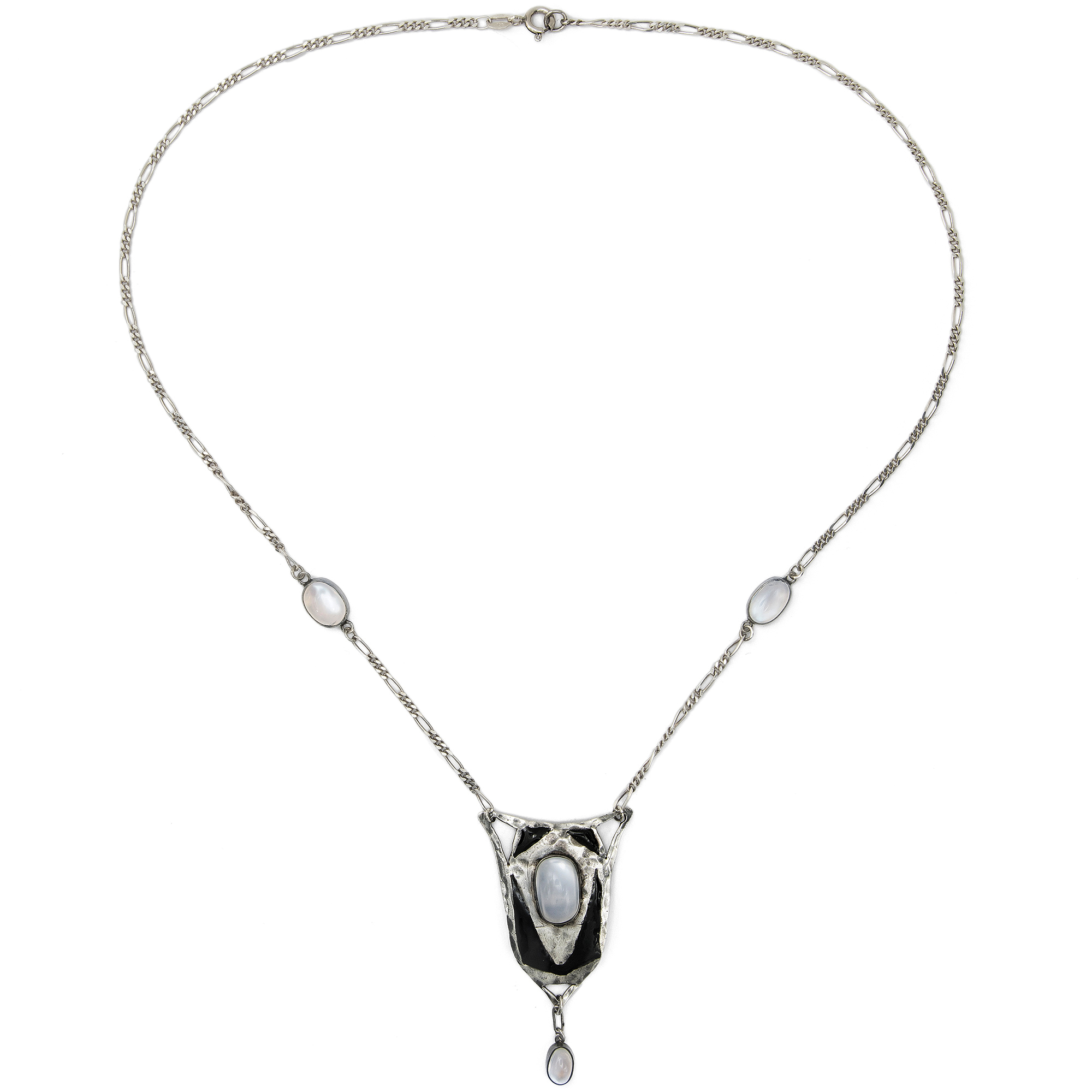 Ungewöhnliches Jugendstil-Collier mit Mondsteinen in Silber, um 1905 Ungewöhnliches Jugendstil-Collier mit Mondsteinen in Silber, um 1905