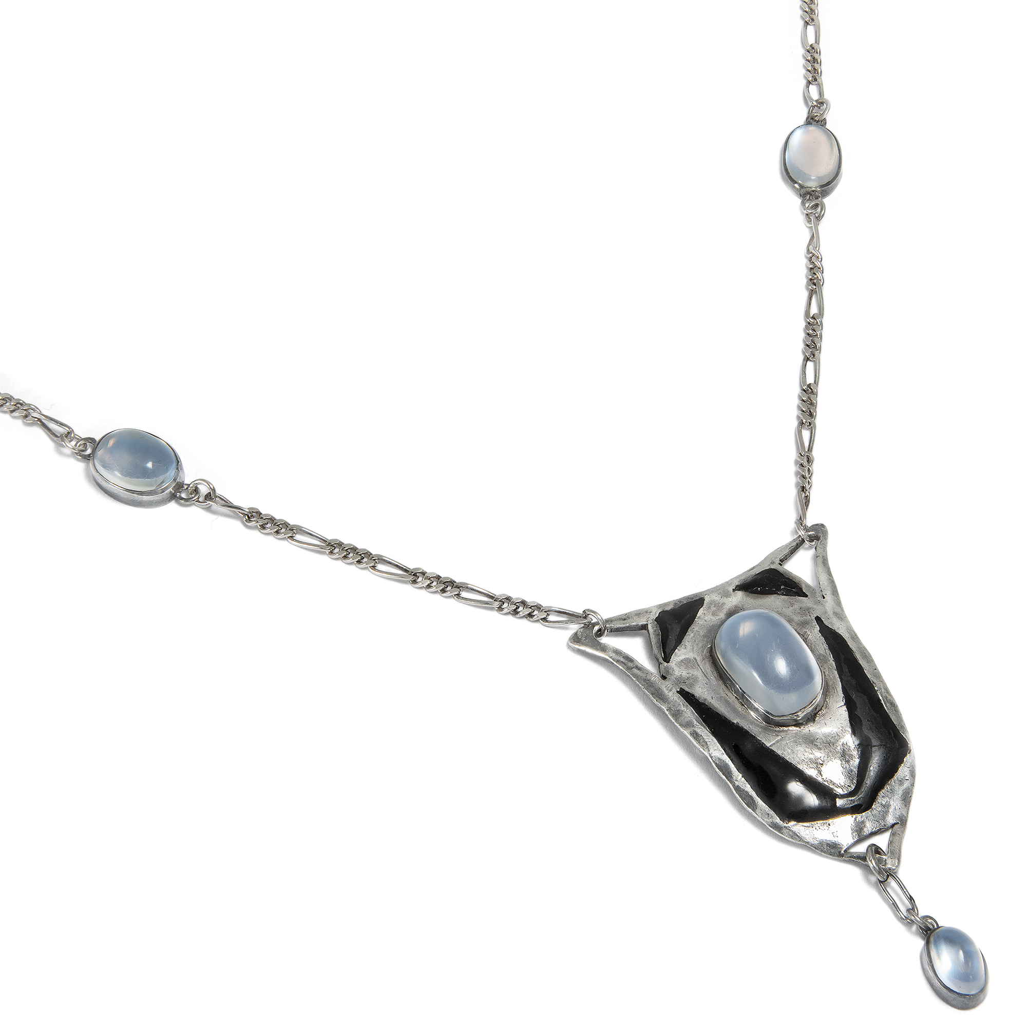 Ungewöhnliches Jugendstil-Collier mit Mondsteinen in Silber, um 1905 Ungewöhnliches Jugendstil-Collier mit Mondsteinen in Silber, um 1905