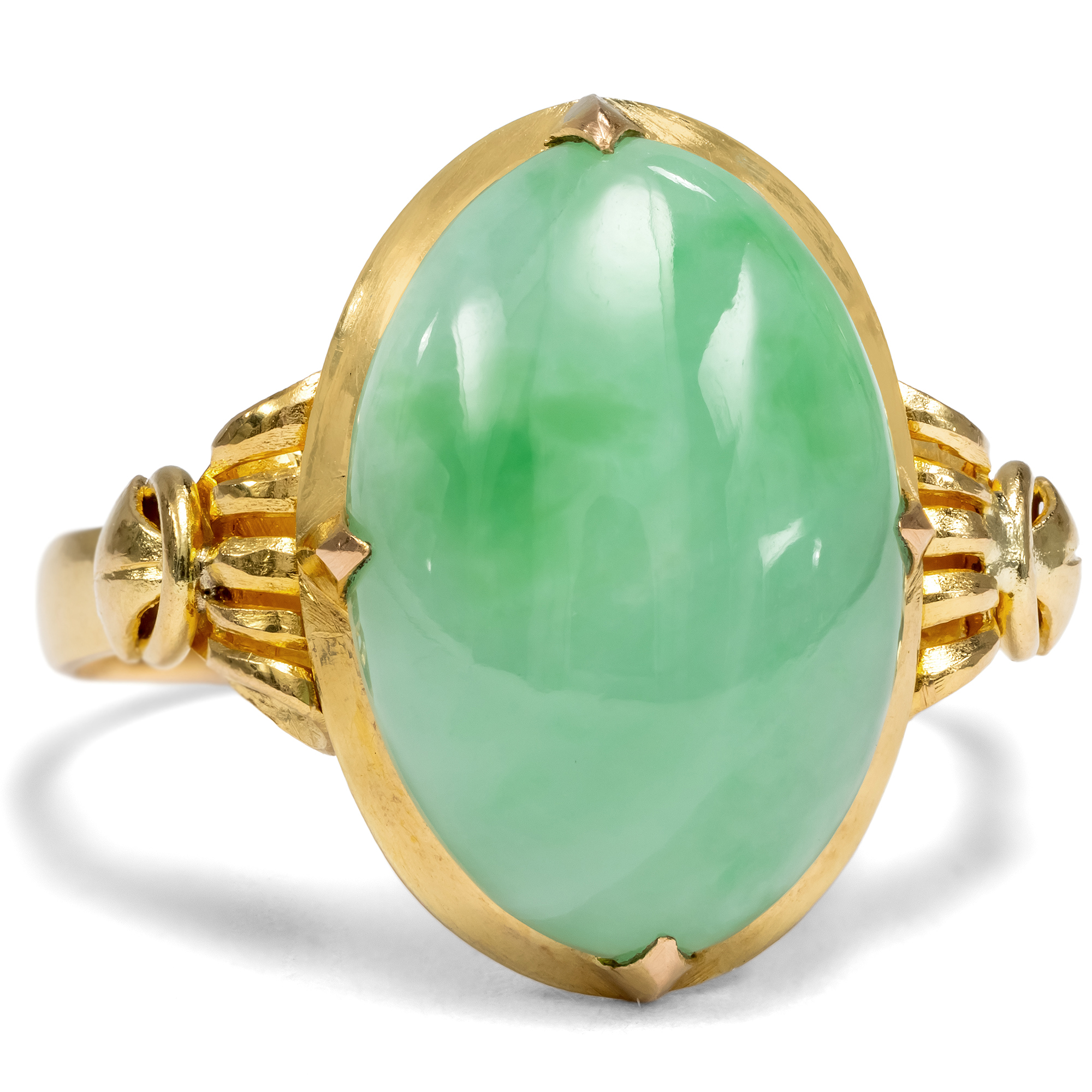 Eleganter Ring mit kostbarer Jade in Gold, Art Déco um 1935 Eleganter Ring mit kostbarer Jade in Gold, Art Déco um 1935