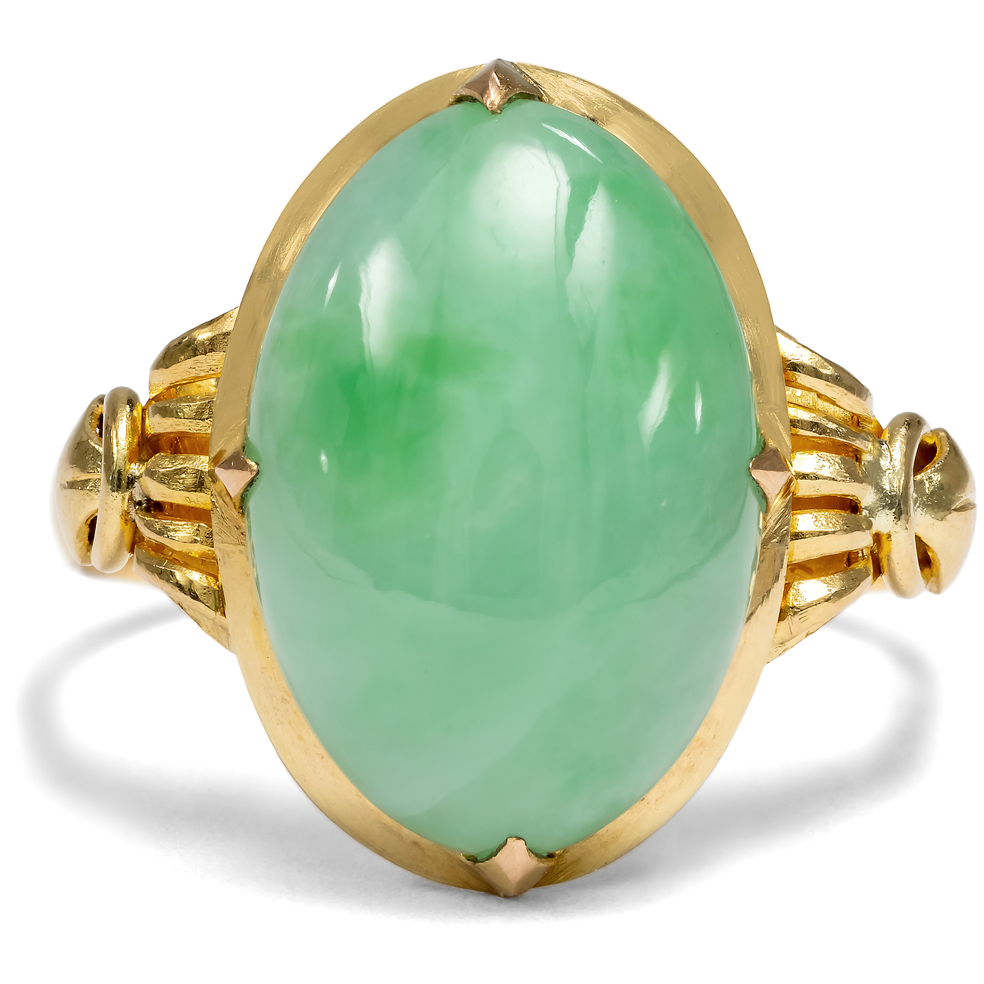 Eleganter Ring mit kostbarer Jade in Gold, Art Déco um 1935 Eleganter Ring mit kostbarer Jade in Gold, Art Déco um 1935