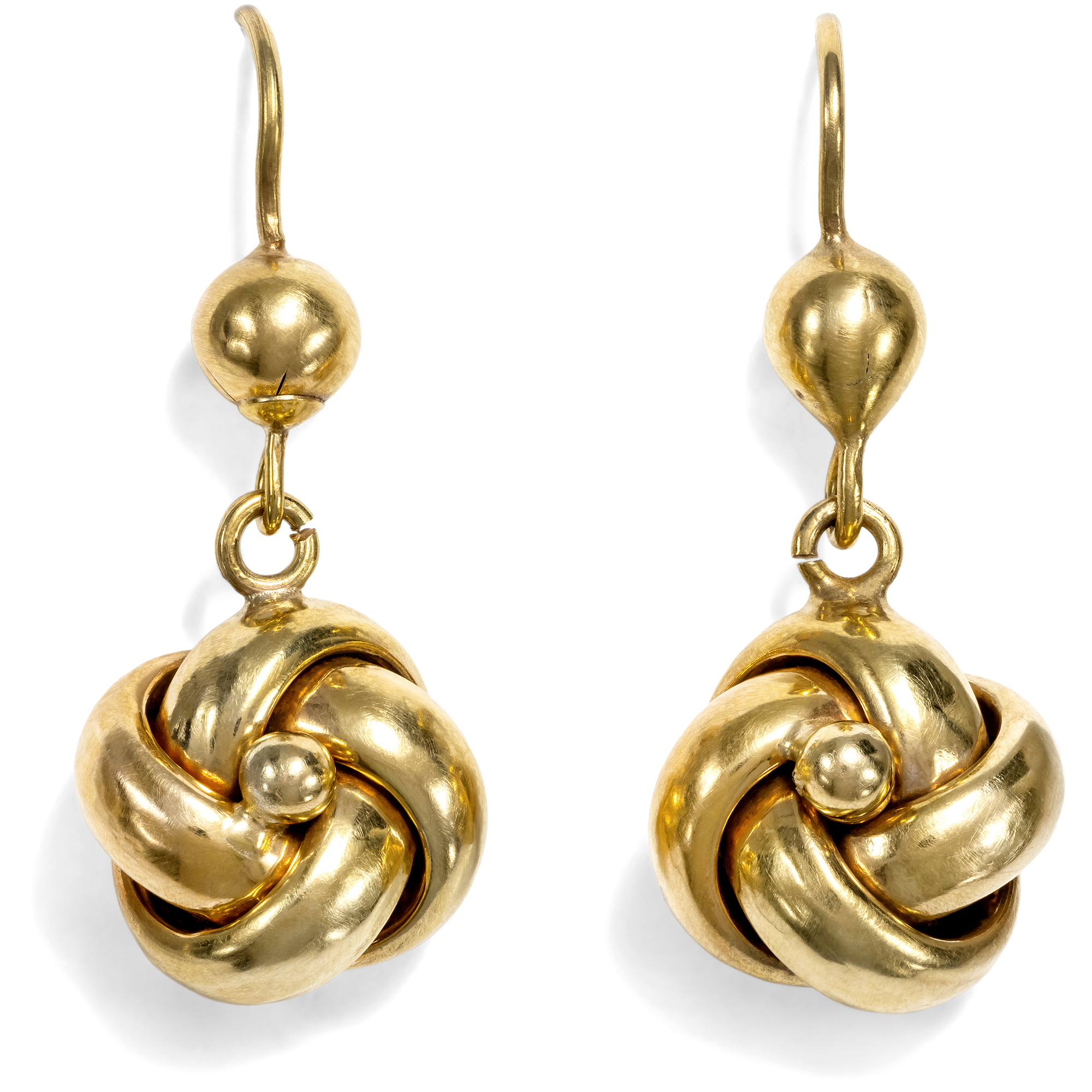 Romantische Knoten-Ohrringe aus Gold, Großbritannien um 1900 Romantische Knoten-Ohrringe aus Gold, Großbritannien um 1900