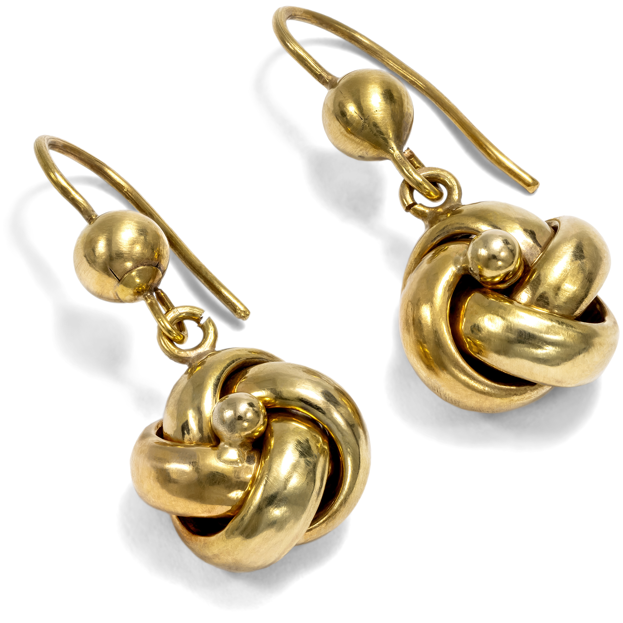 Romantische Knoten-Ohrringe aus Gold, Großbritannien um 1900 Romantische Knoten-Ohrringe aus Gold, Großbritannien um 1900