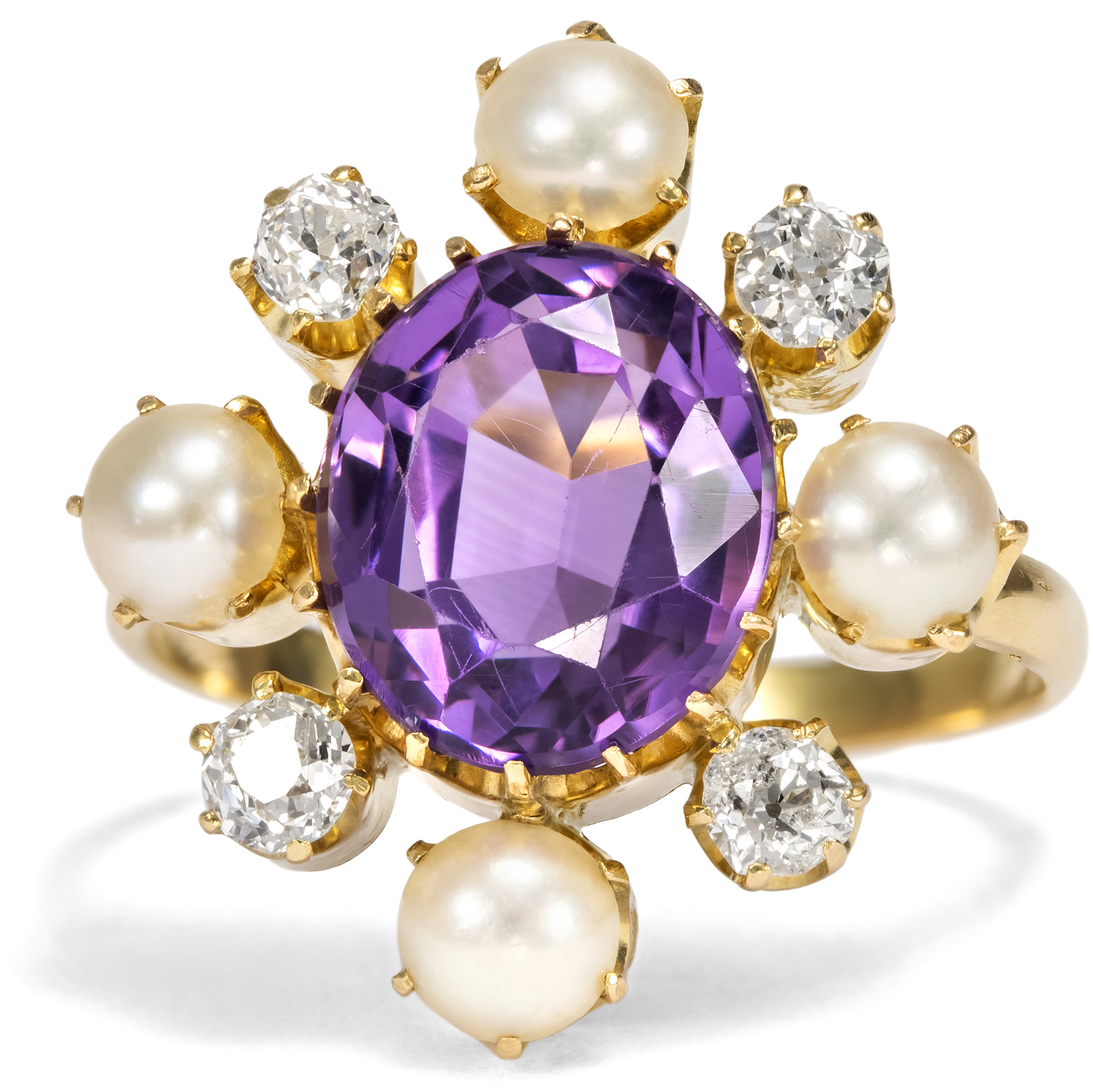 Prachtvoller Ring mit Amethyst, Diamanten und Perlen, um 1885 & später Prachtvoller Ring mit Amethyst, Diamanten und Perlen, um 1885 & später