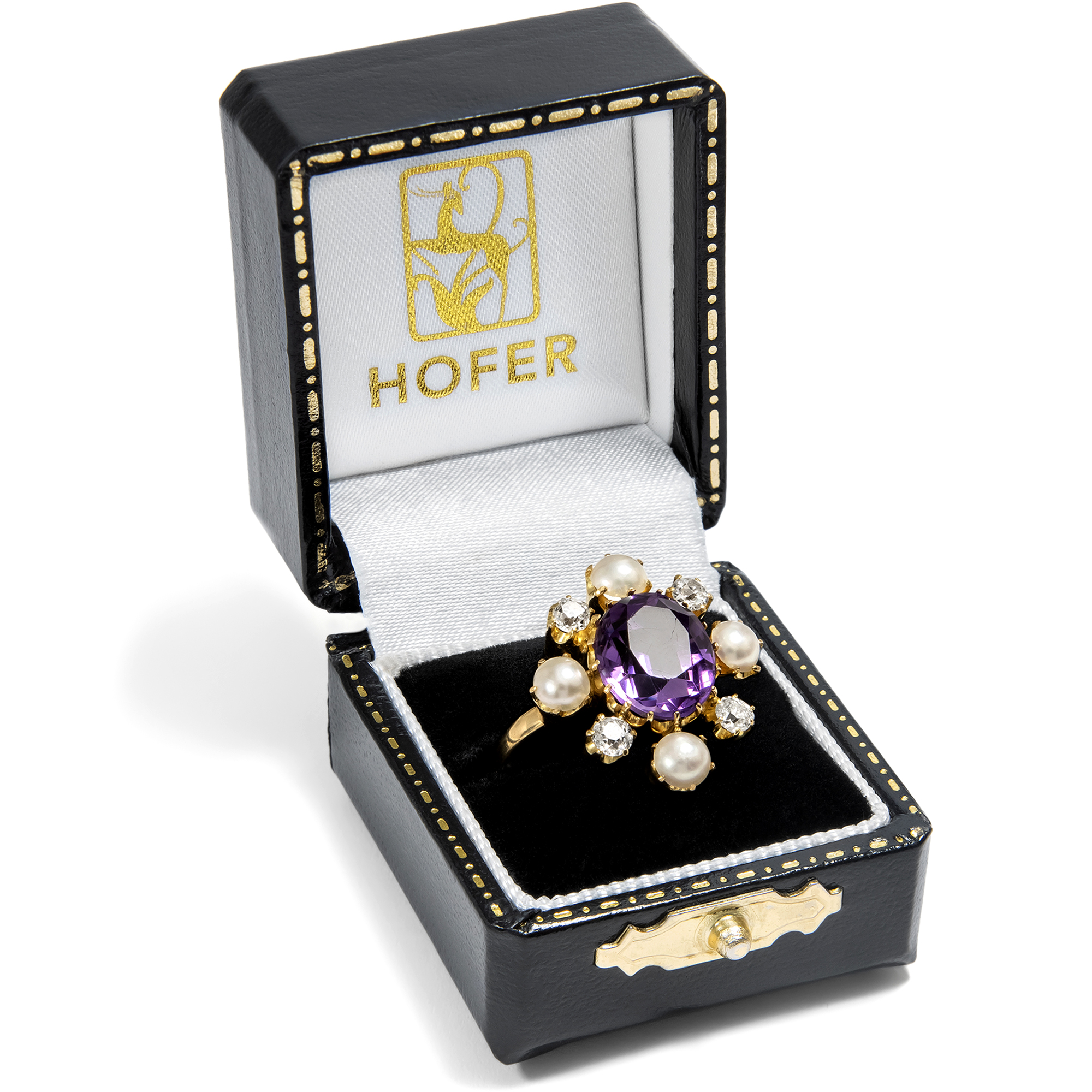 Prachtvoller Ring mit Amethyst, Diamanten und Perlen, um 1885 & später Prachtvoller Ring mit Amethyst, Diamanten und Perlen, um 1885 & später