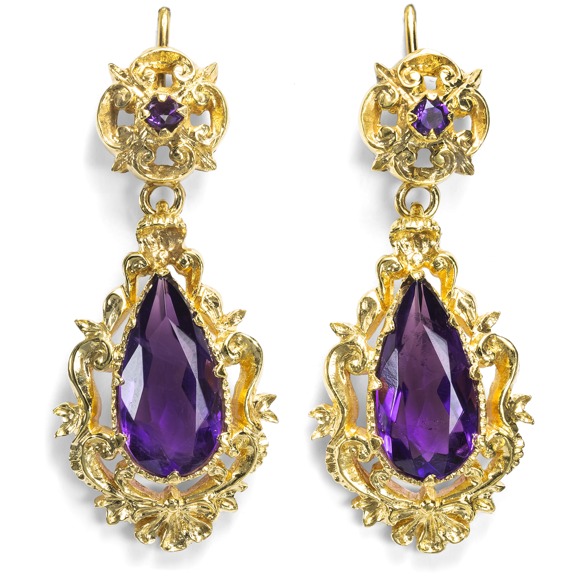 Vintage Ohrringe im Stil des Biedermeier aus Gold & Amethysten, um 1985 Vintage Ohrringe im Stil des Biedermeier aus Gold & Amethysten, um 1985