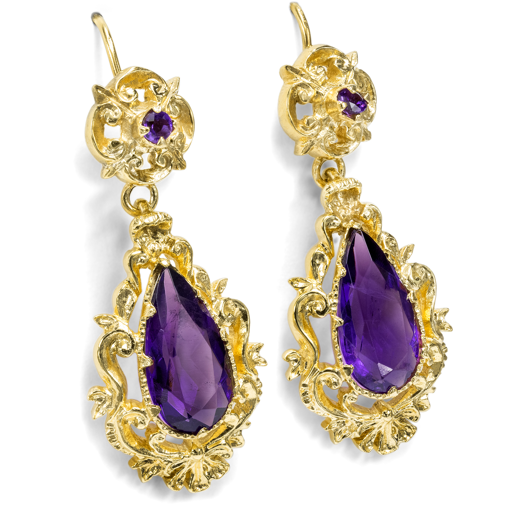 Vintage Ohrringe im Stil des Biedermeier aus Gold & Amethysten, um 1985 Vintage Ohrringe im Stil des Biedermeier aus Gold & Amethysten, um 1985