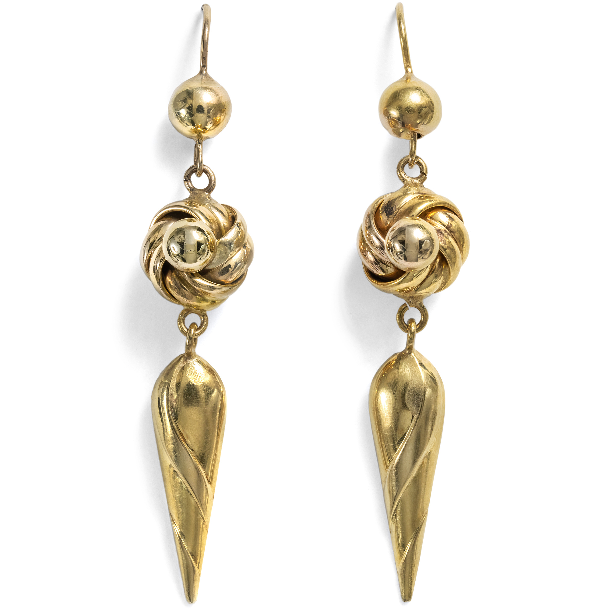 Lange viktorianische Gold-Ohrringe mit Knotenmotiv, um 1900 & später Lange viktorianische Gold-Ohrringe mit Knotenmotiv, um 1900 & später