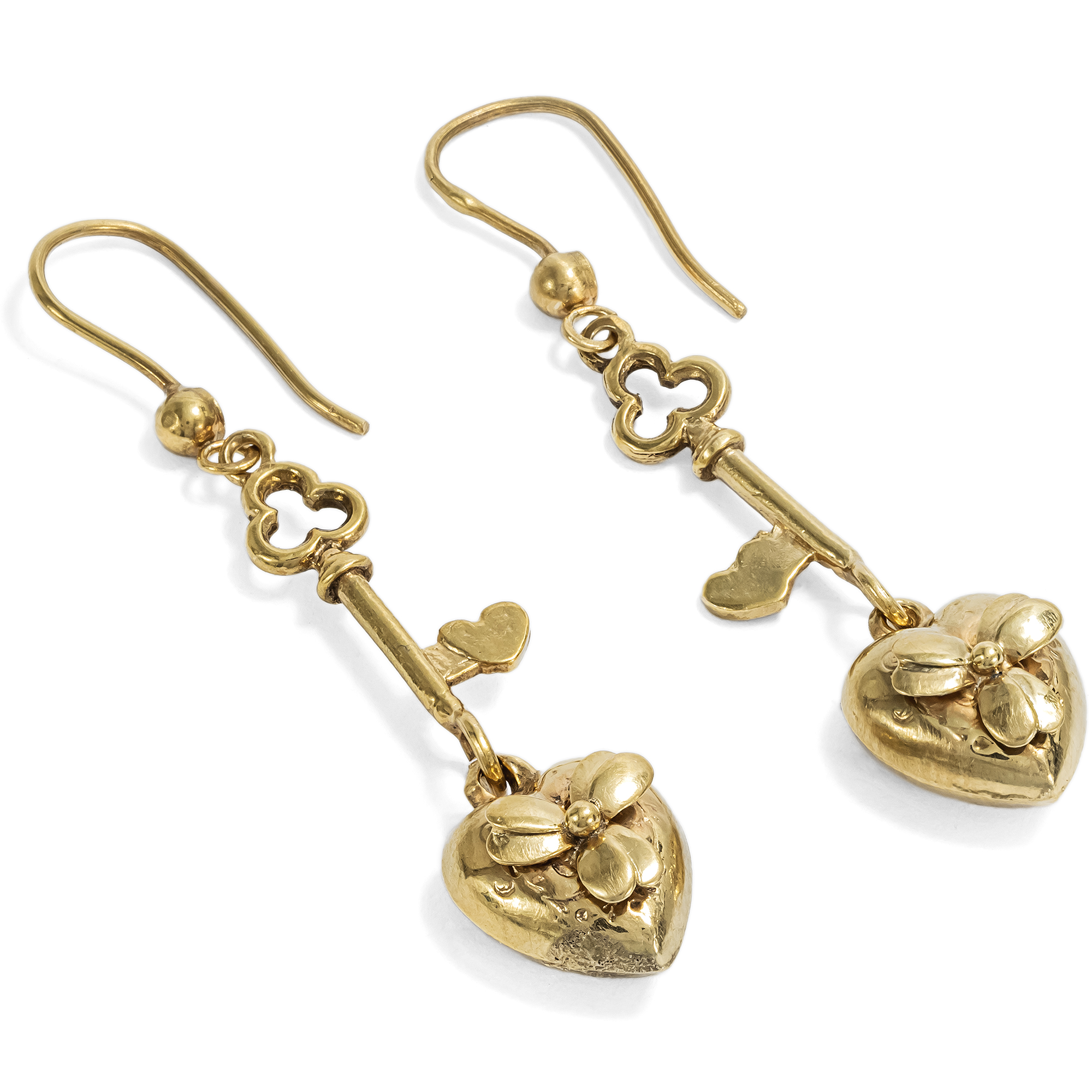 Romantische Ohrhänger aus Gold im viktorianischen Stil, um 1980 Romantische Ohrhänger aus Gold im viktorianischen Stil, um 1980