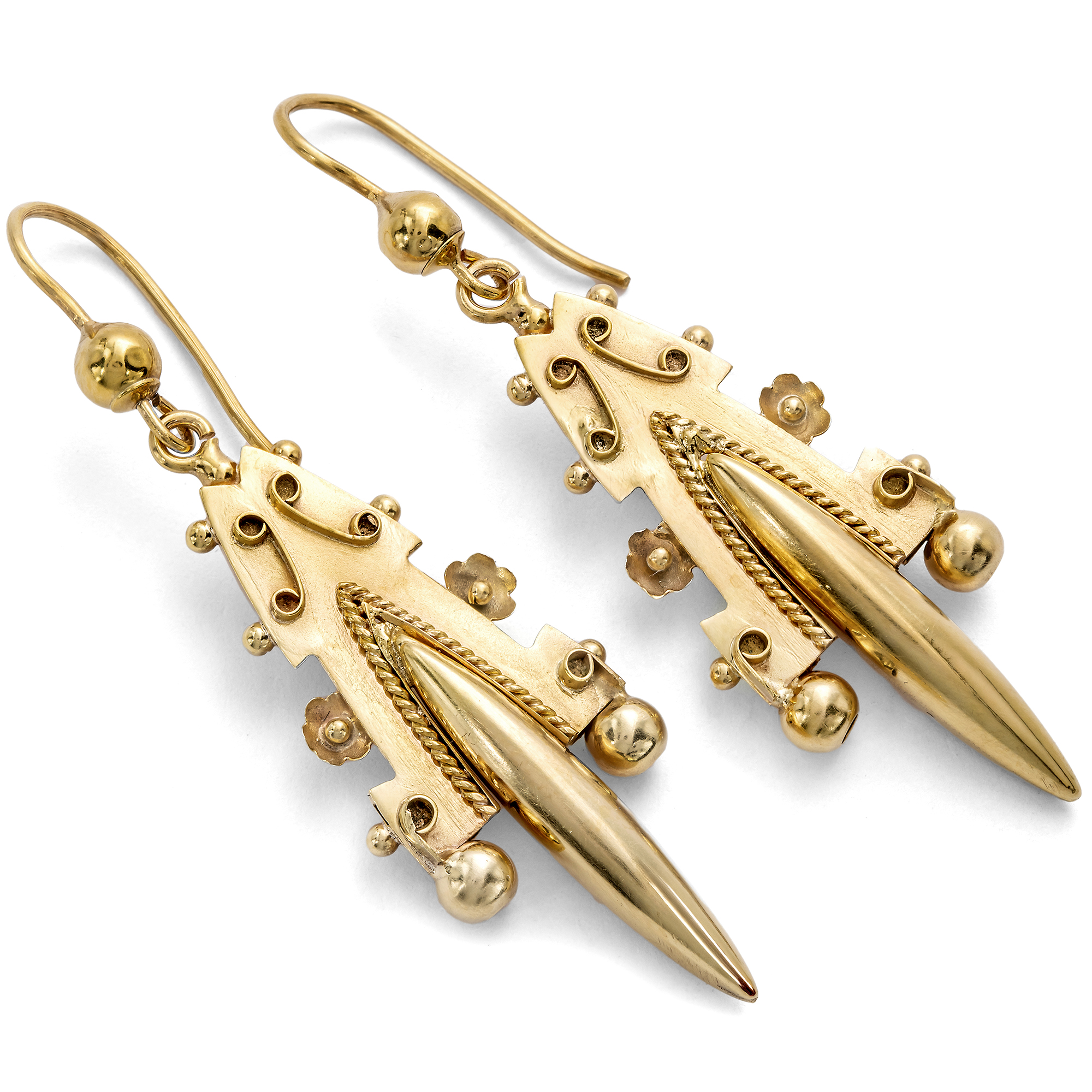 Lange Ohrringe im Archäologischen Stil aus Gold, England, um 1880 & später Lange Ohrringe im Archäologischen Stil aus Gold, England, um 1880 & später