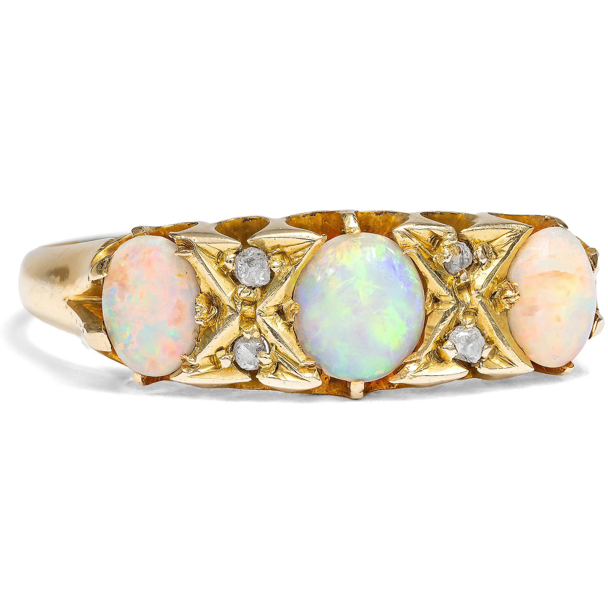 Antiker Opalring aus Gelbgold mit Diamantrosen, Birmingham 1911 Antiker Opalring aus Gelbgold mit Diamantrosen, Birmingham 1911