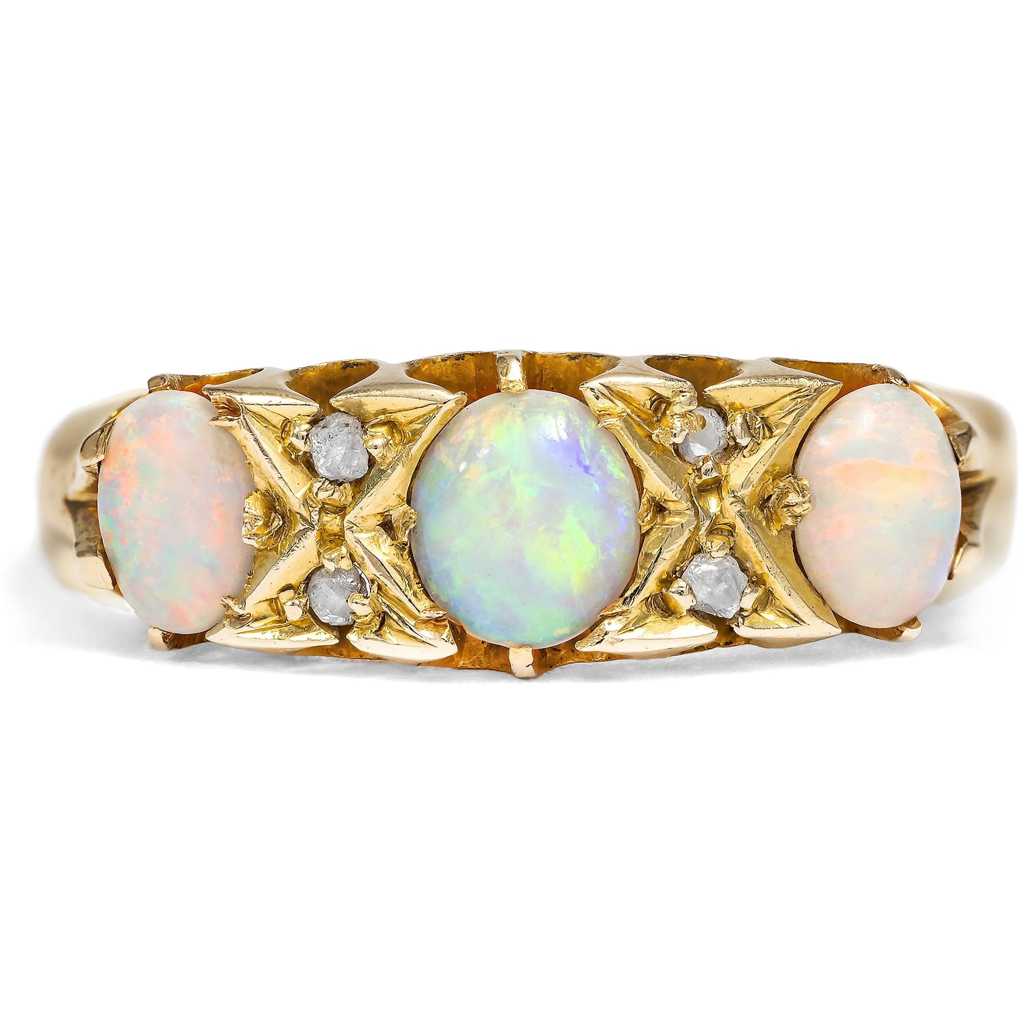 Antiker Opalring aus Gelbgold mit Diamantrosen, Birmingham 1911 Antiker Opalring aus Gelbgold mit Diamantrosen, Birmingham 1911