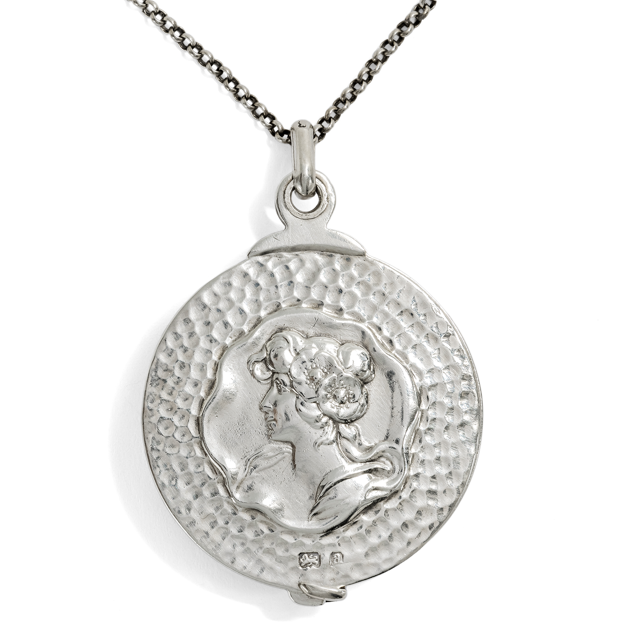 Großes antikes Jugendstil-Medaillon aus Silber, Birmingham, 1900 Großes antikes Jugendstil-Medaillon aus Silber, Birmingham, 1900