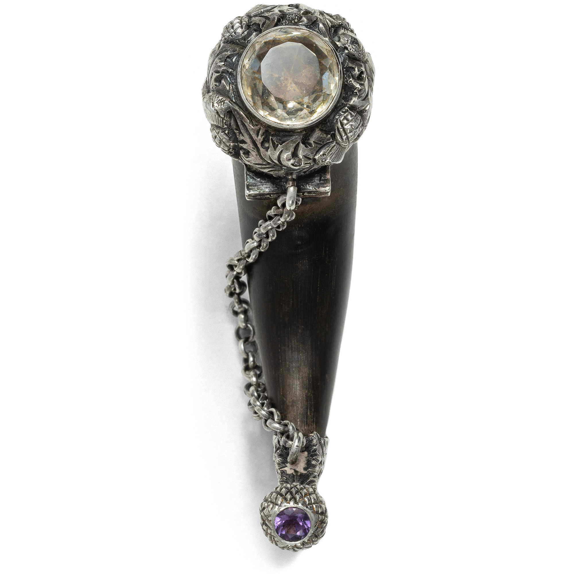 Unusual Pendant made of Silver, Horn & Quartz, Scotland Circa 1870 Unusual Pendant made of Silver, Horn & Quartz, Scotland Circa 1870