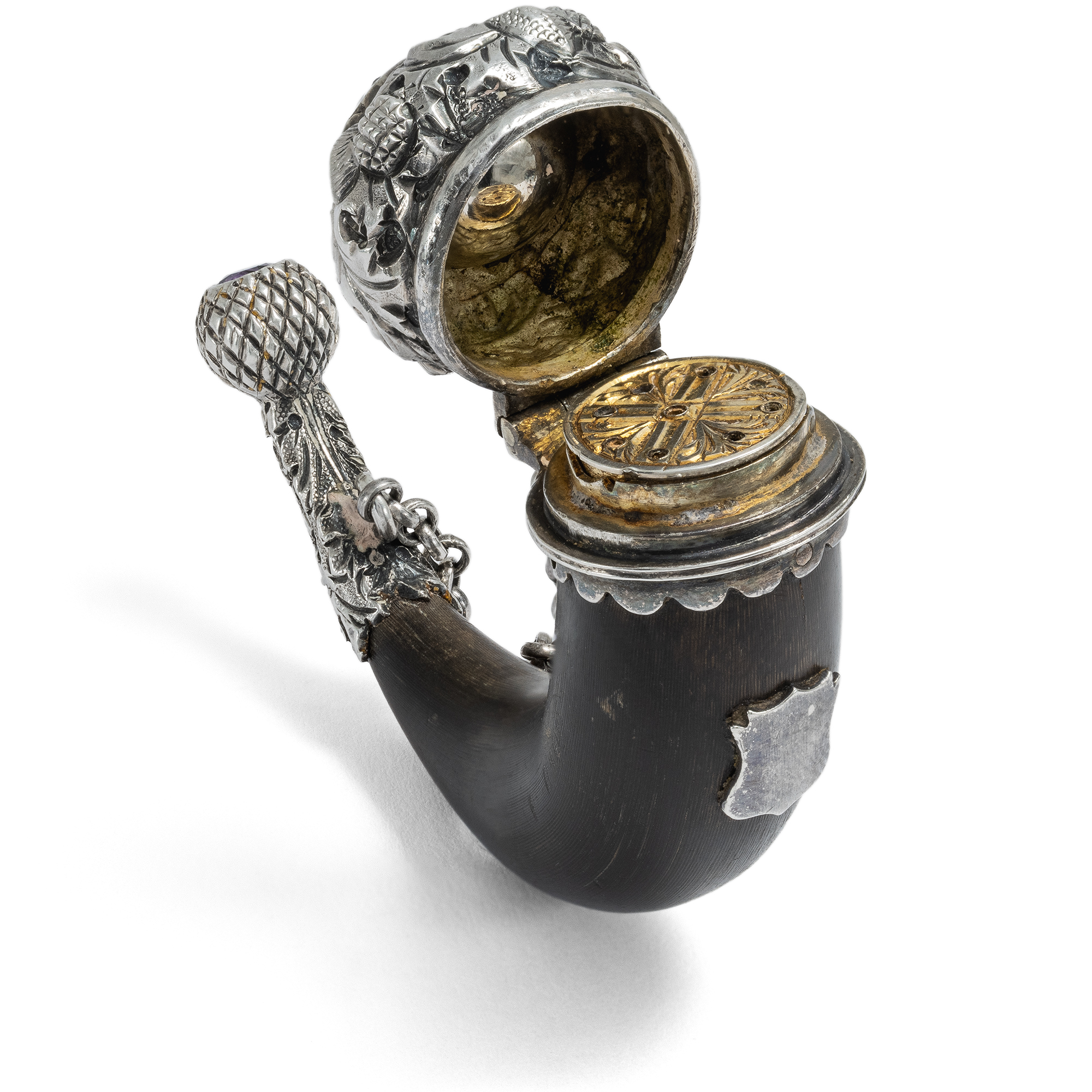 Unusual Pendant made of Silver, Horn & Quartz, Scotland Circa 1870 Unusual Pendant made of Silver, Horn & Quartz, Scotland Circa 1870