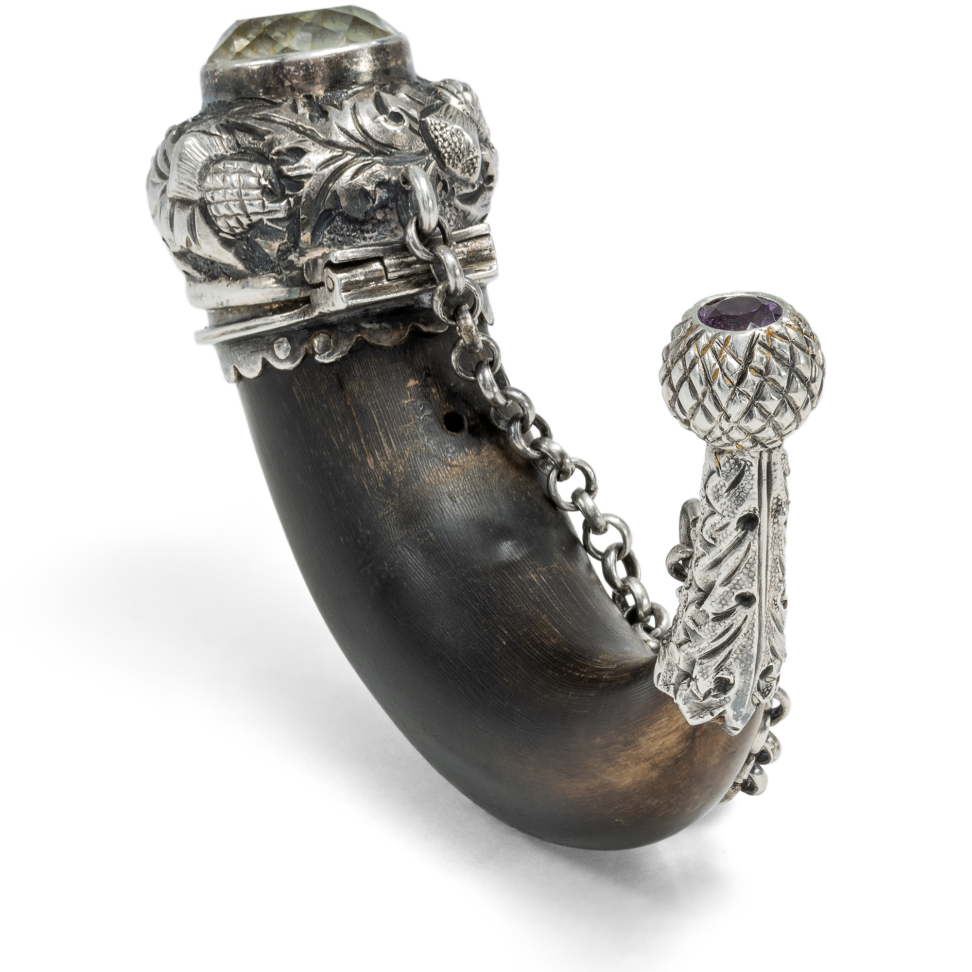 Unusual Pendant made of Silver, Horn & Quartz, Scotland Circa 1870 Unusual Pendant made of Silver, Horn & Quartz, Scotland Circa 1870