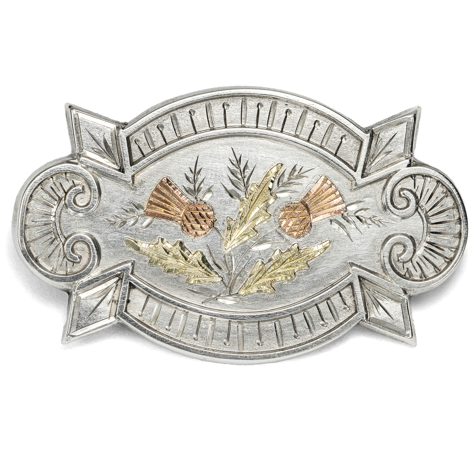Antike viktorianische Brosche aus Silber & Gold mit Medaillonfach, um 1880 Antike viktorianische Brosche aus Silber & Gold mit Medaillonfach, um 1880