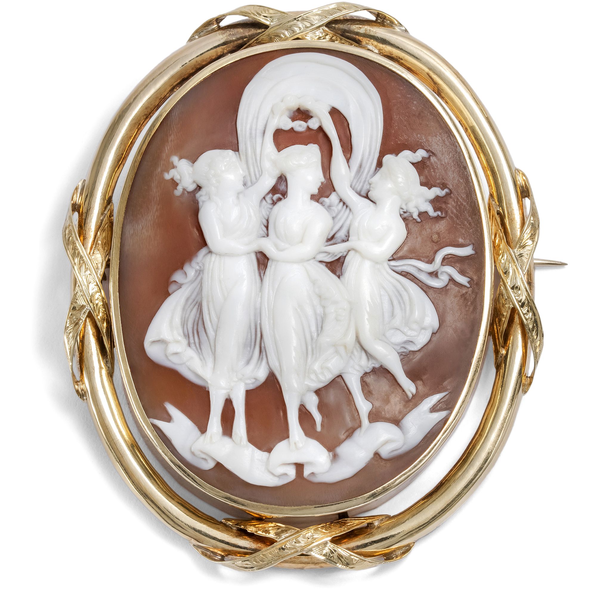 Antike Muschelgemme nach Antonio Canova in Goldfassung, um 1860 Antike Muschelgemme nach Antonio Canova in Goldfassung, um 1860