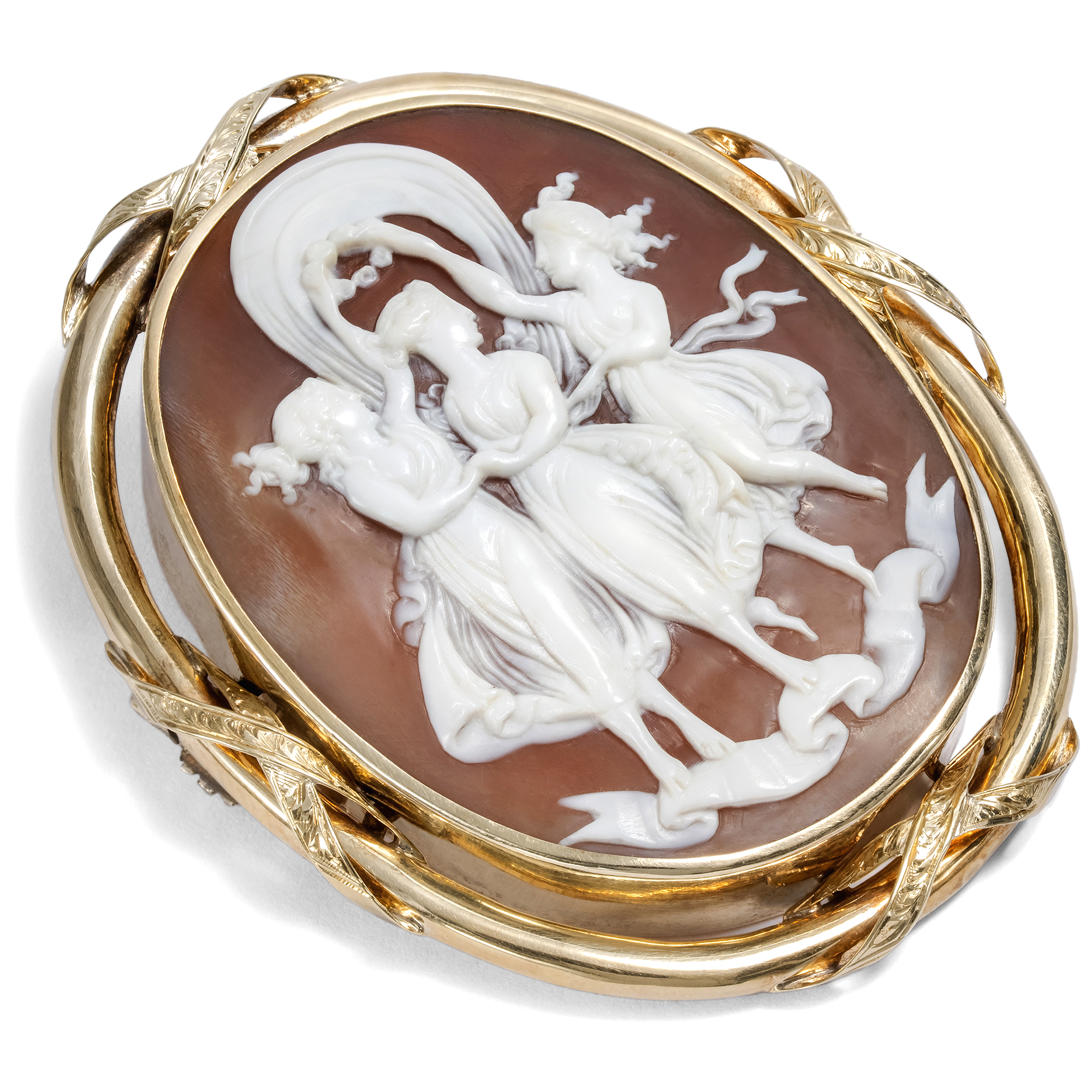 Antike Muschelgemme nach Antonio Canova in Goldfassung, um 1860 Antike Muschelgemme nach Antonio Canova in Goldfassung, um 1860