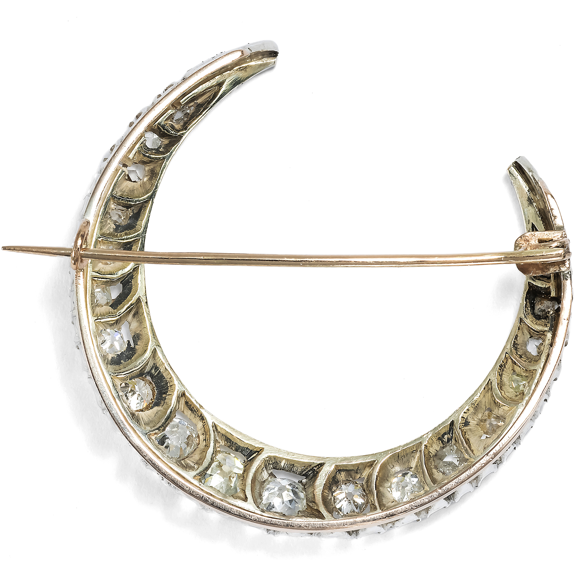 Große antike Brosche mit Diamanten in Gold & Silber, England um 1890 Große antike Brosche mit Diamanten in Gold & Silber, England um 1890