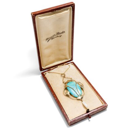 Modern School • Arts Crafts Pendant with Turquoise and Pearls in