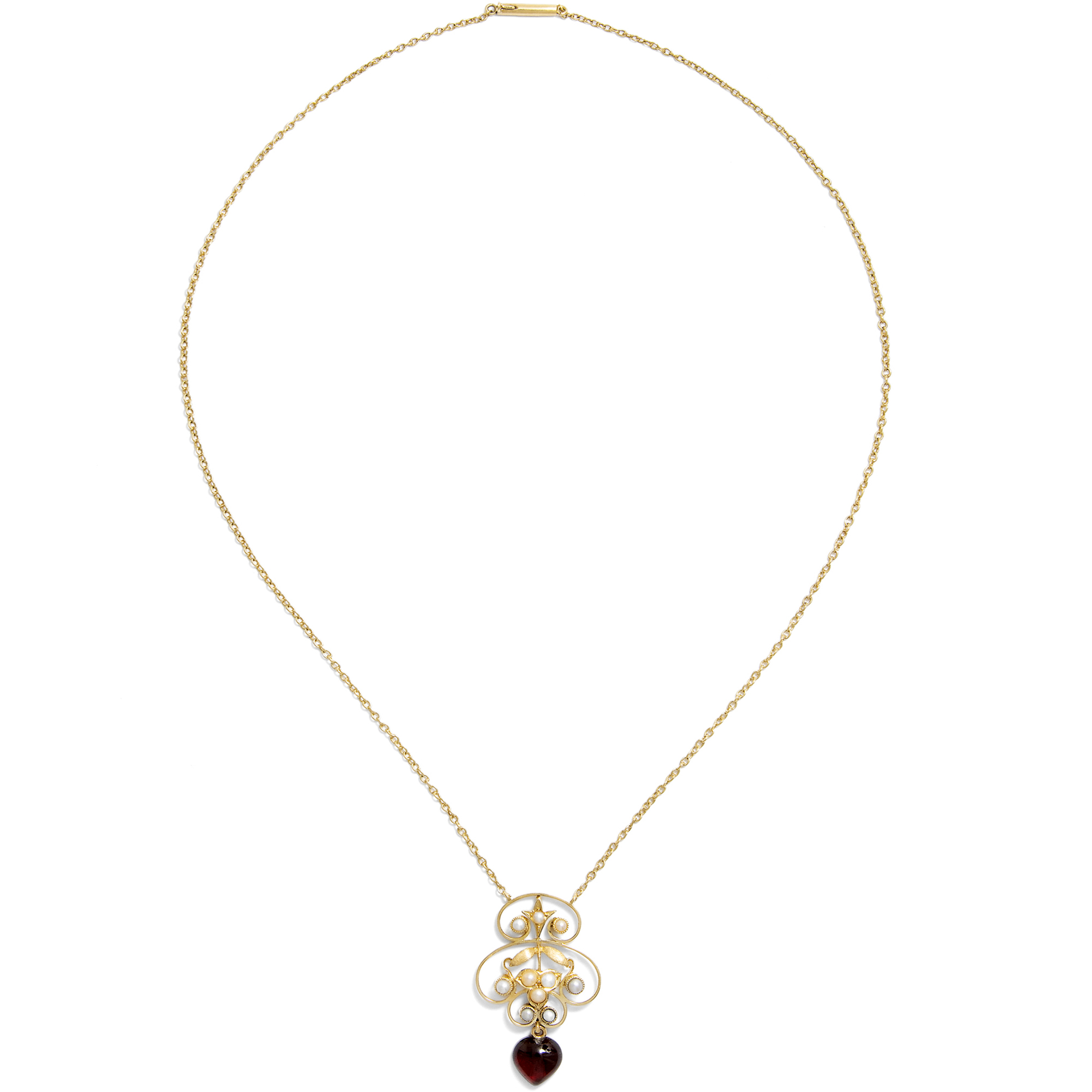 Romantisches Collier mit Granat & Perlen in Gold, um 1910 Romantisches Collier mit Granat & Perlen in Gold, um 1910