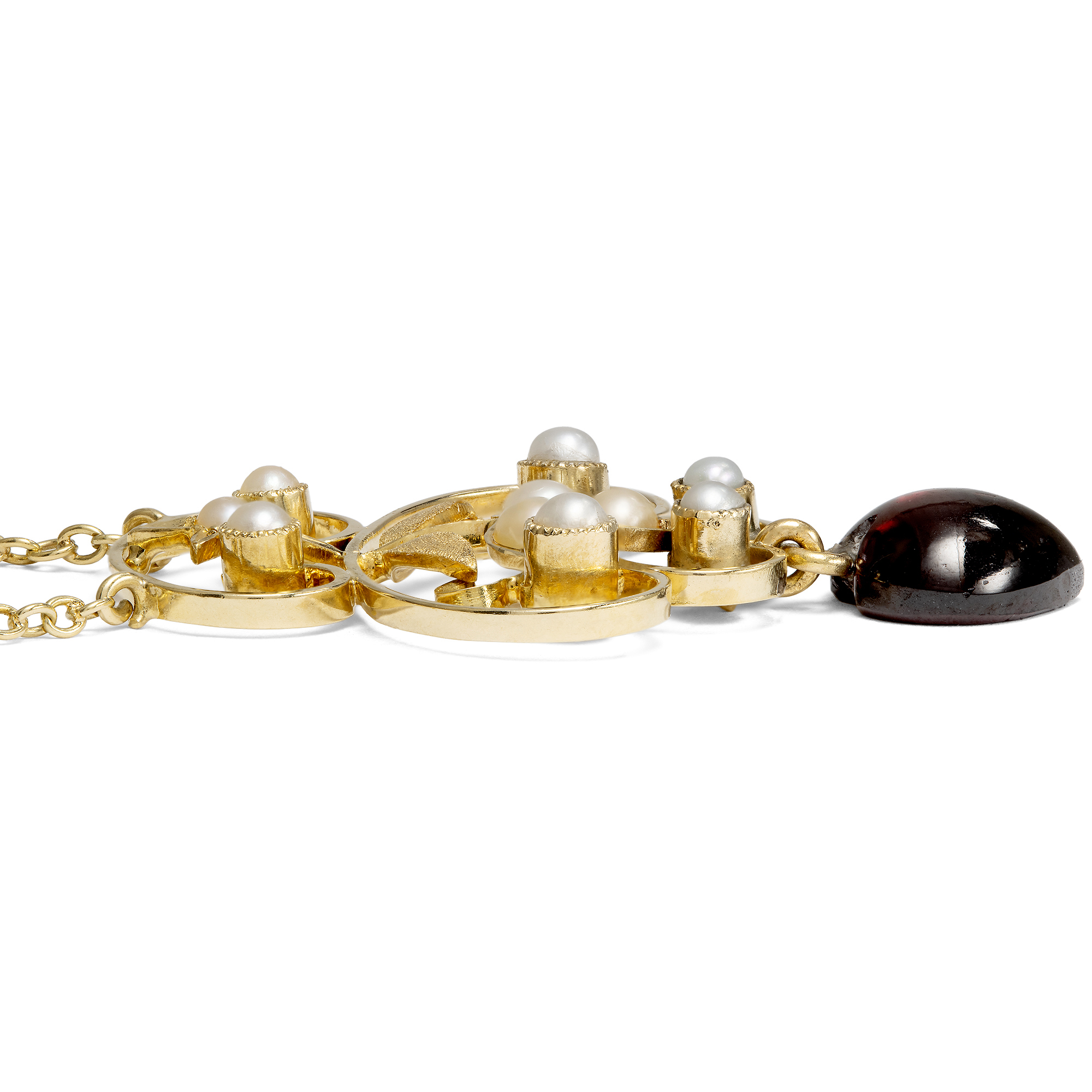 Romantisches Collier mit Granat & Perlen in Gold, um 1910 Romantisches Collier mit Granat & Perlen in Gold, um 1910
