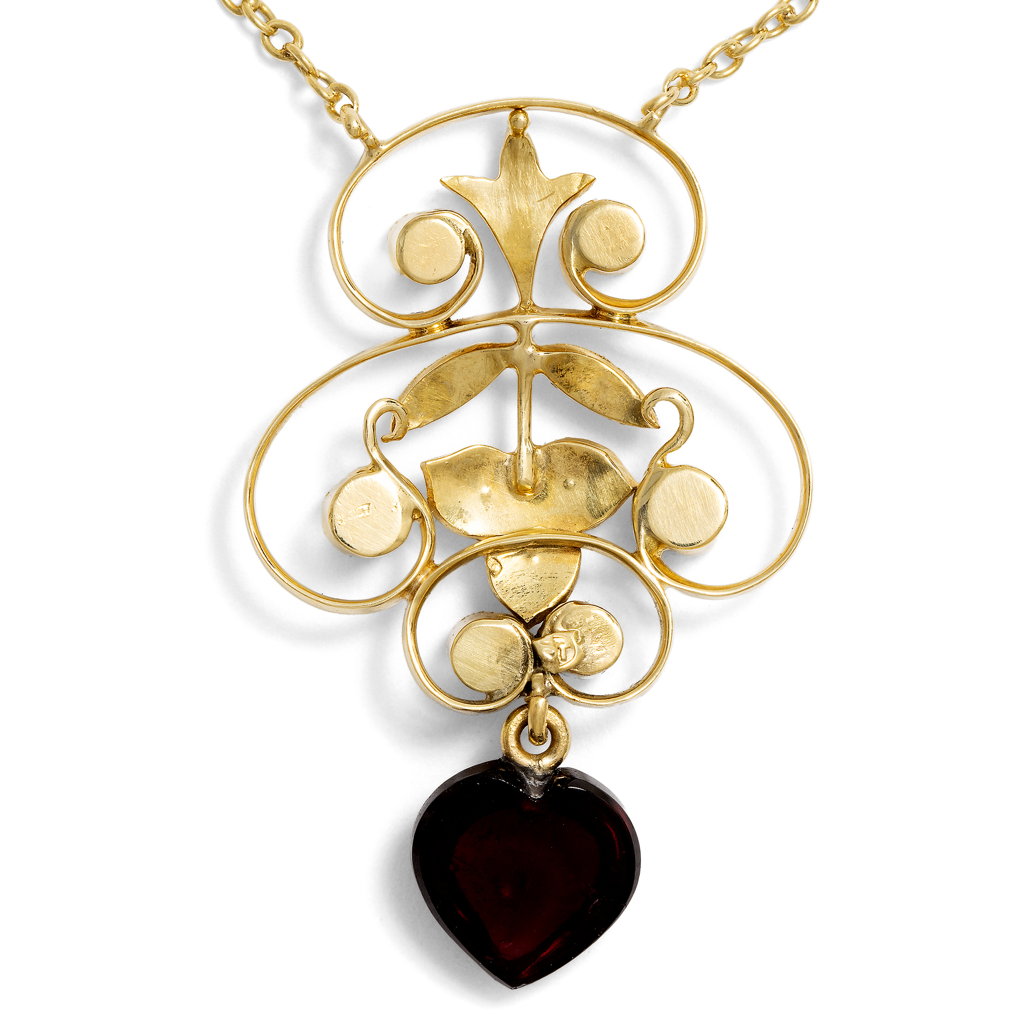 Romantisches Collier mit Granat & Perlen in Gold, um 1910 Romantisches Collier mit Granat & Perlen in Gold, um 1910