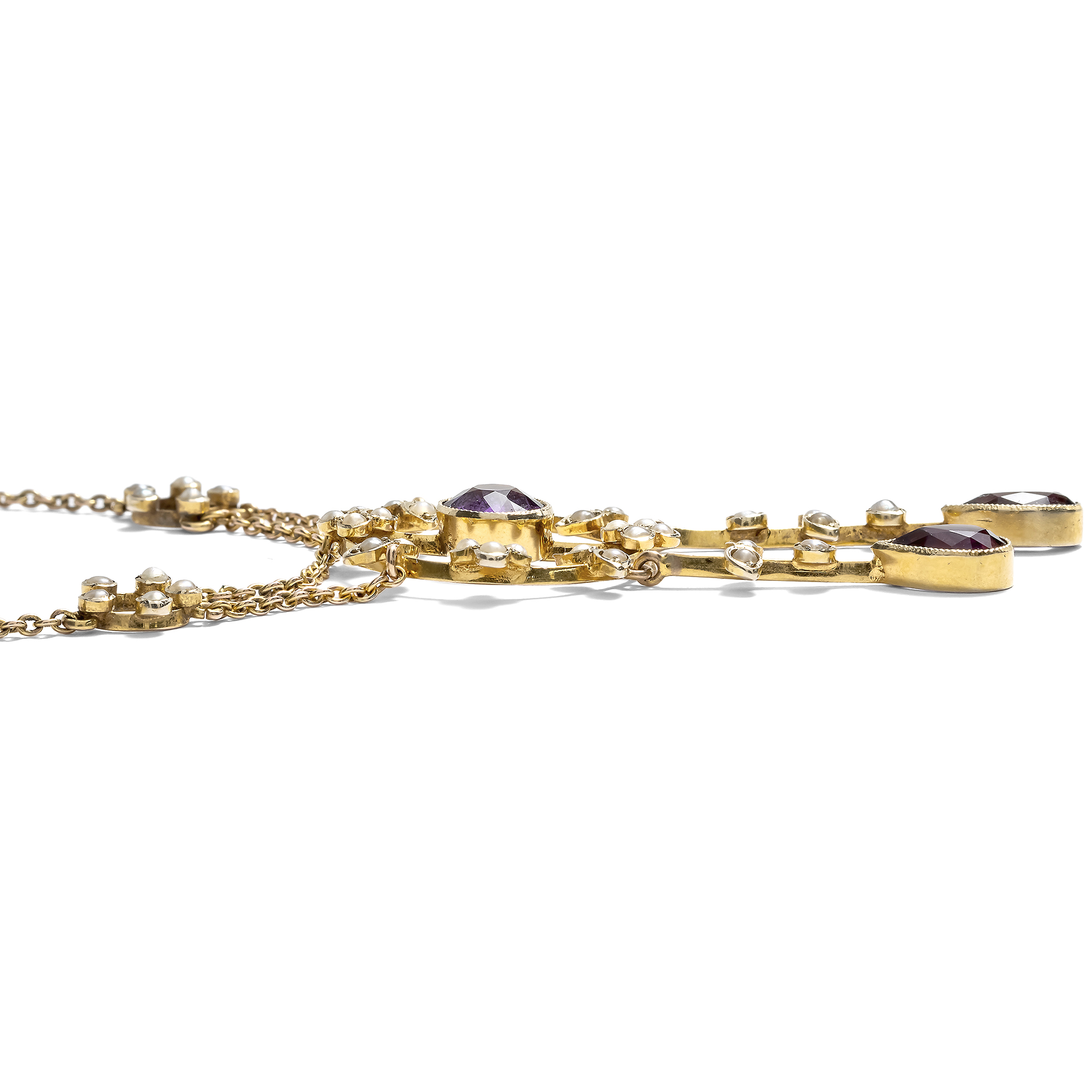 Edwardian Amethyst, Seed Pearl and Gold Necklace, c. 1905 Edwardian Amethyst, Seed Pearl and Gold Necklace, c. 1905