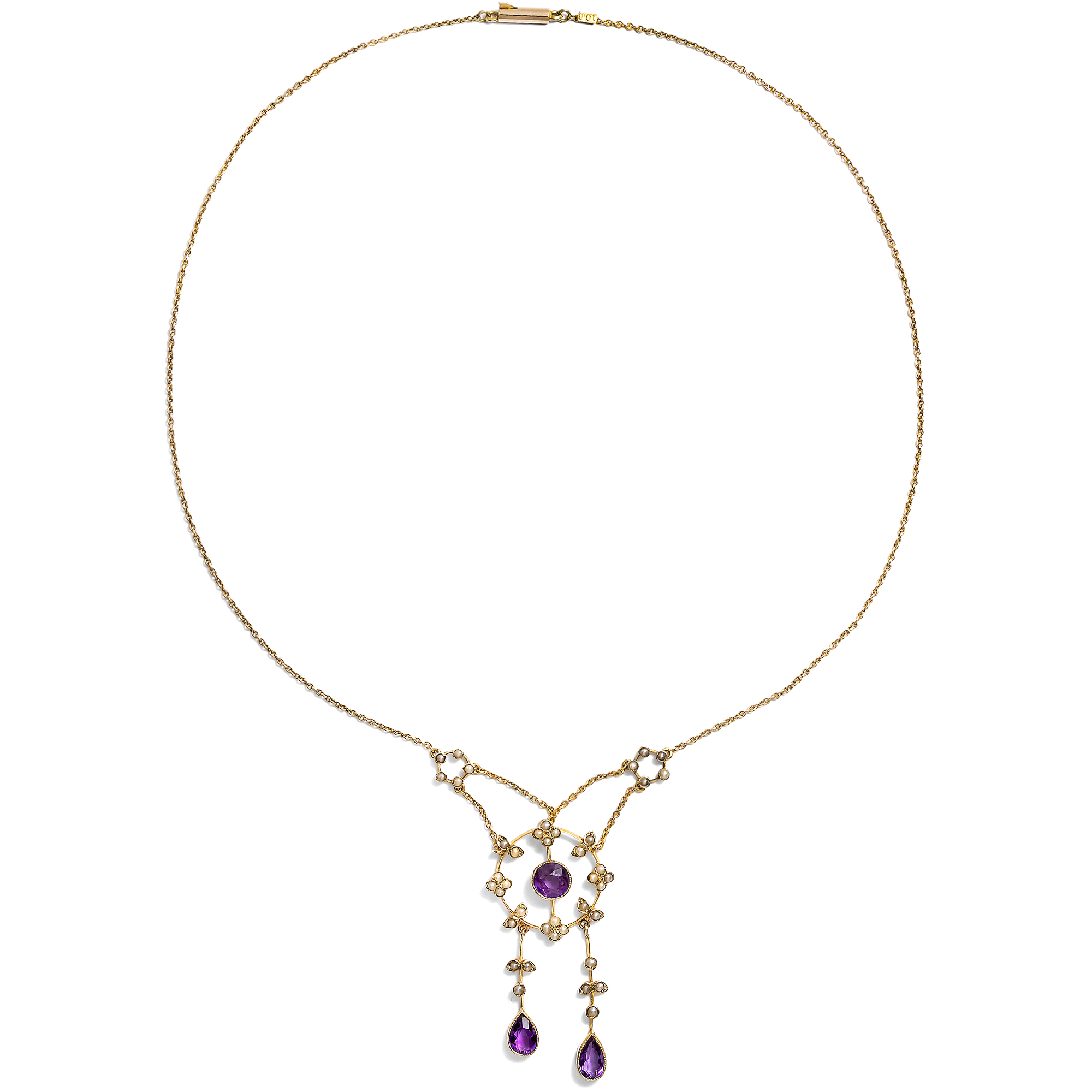 Edwardian Amethyst, Seed Pearl and Gold Necklace, c. 1905 Edwardian Amethyst, Seed Pearl and Gold Necklace, c. 1905