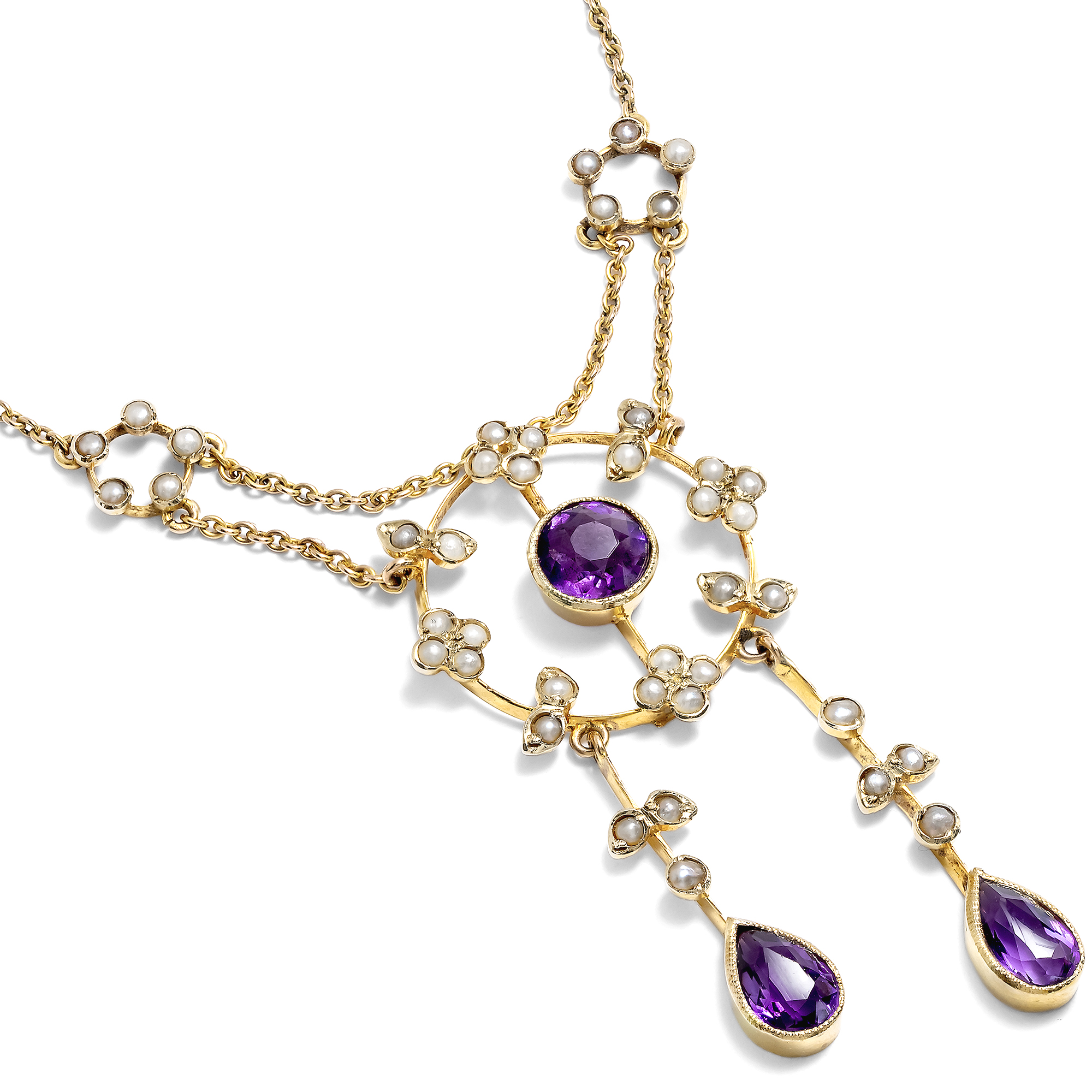 Edwardian Amethyst, Seed Pearl and Gold Necklace, c. 1905 Edwardian Amethyst, Seed Pearl and Gold Necklace, c. 1905